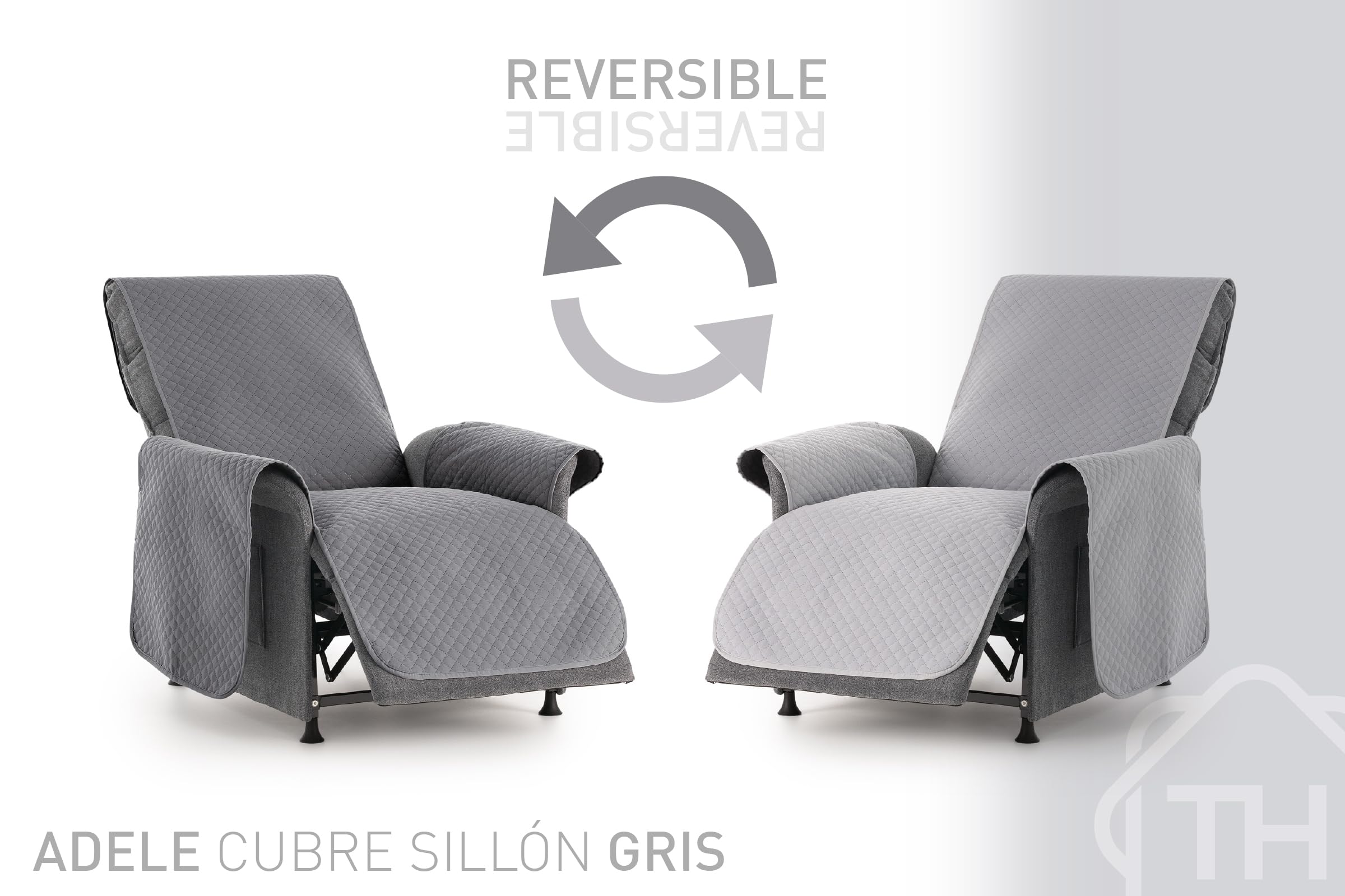 textil-home Salvadivano Trapuntato Copridivano ADELE 1 posti/Copripoltrona Reversibile. Colore Grey