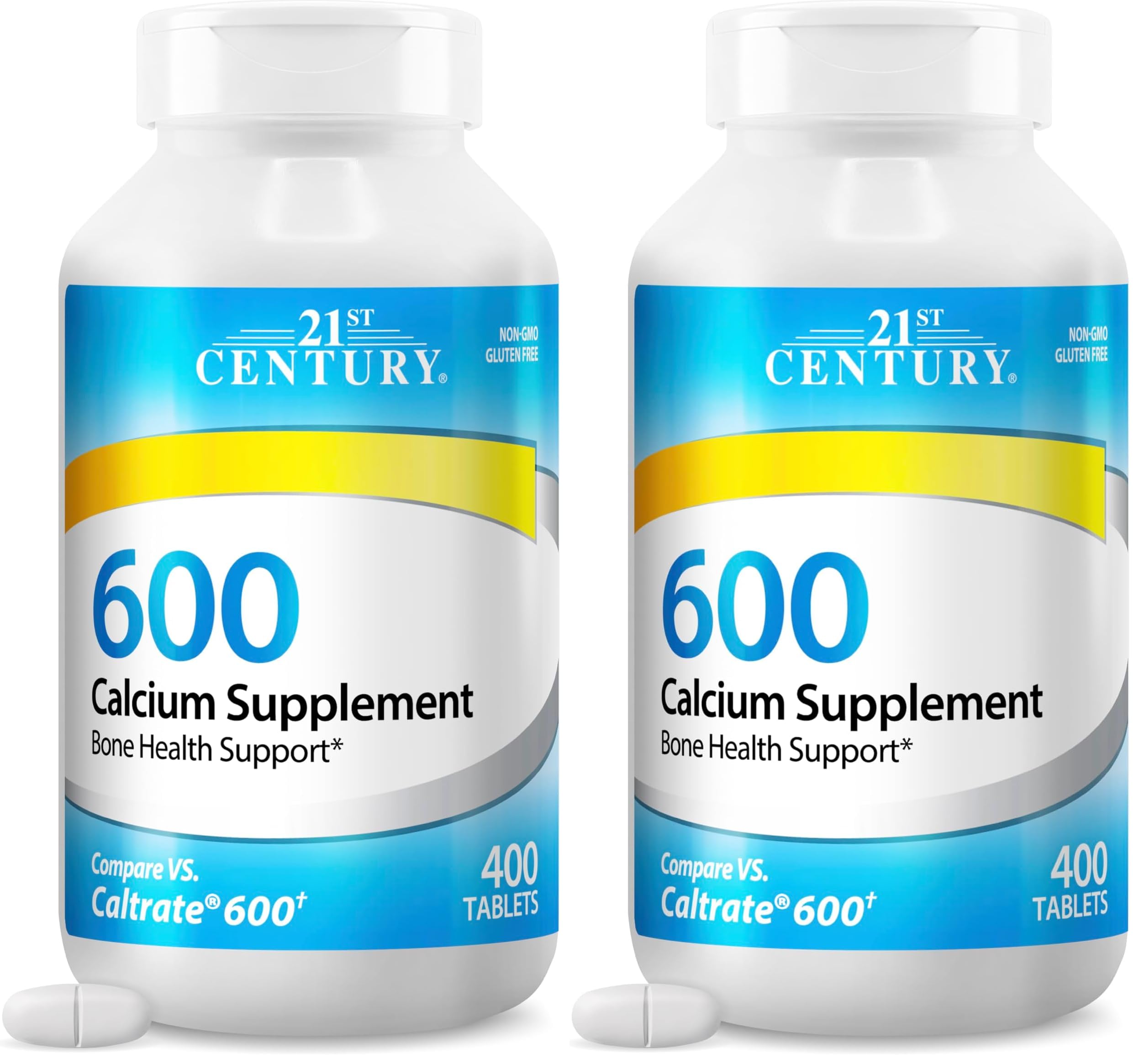 21st Century Calcium 600 mg Supplement (400 Tablets),Vegan-Friendly Bone Strength Calcium Supplement,Non-GMO&Gluten-Free-Calcium Carbonate,No Artificial Flavors,Suitable for Men&Women,(Pack of 2) 400 Count (Pack of 2) Tablets