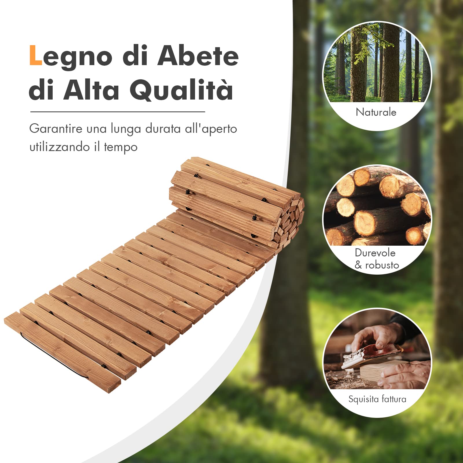 COSTWAY Passerella Arrotolabile per Giardino, Sentiero da Giardino con Filo di Ferro e Consistenza Antiscivolo Resistente alle Intemperie, Percorso in Legno per Cortile e Spiaggia (245 x 43 x 2 cm)