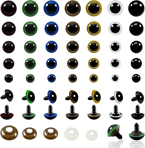 TOAOB - Juego de 140 ojos de seguridad para ganchillo de colores surtidos para manualidades, ojos de muñeca de 0.394 in a 0.709 in, juego de ojos de
