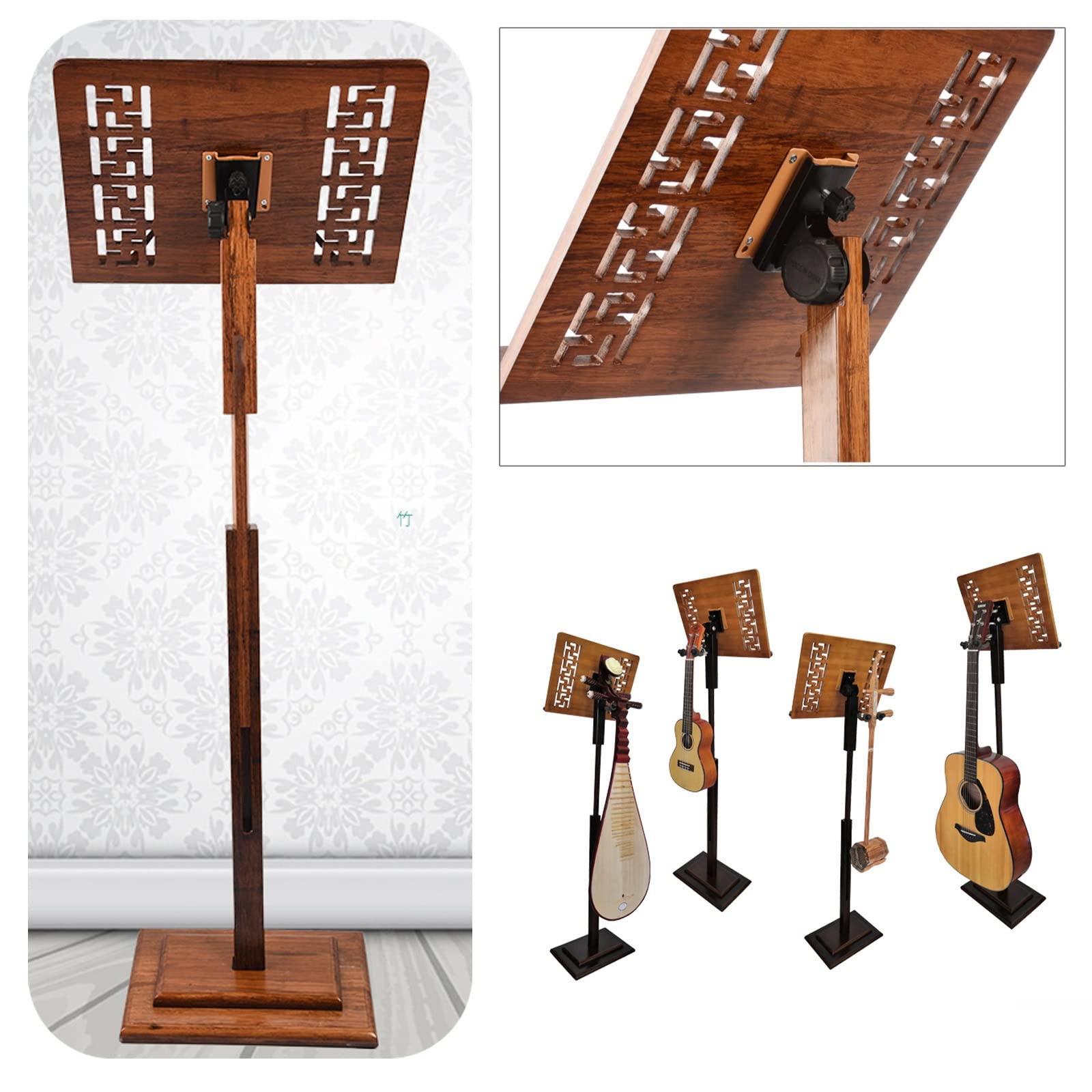 Pupitre à partitions à Double Usage et pupitre de Bureau, pupitre de Guitare, Pas Facile à Plier ou à secouer, et Beau, pupitre avec Support de téléphone et Micro (Bois 17 cm x 45 cm x 75 cm)