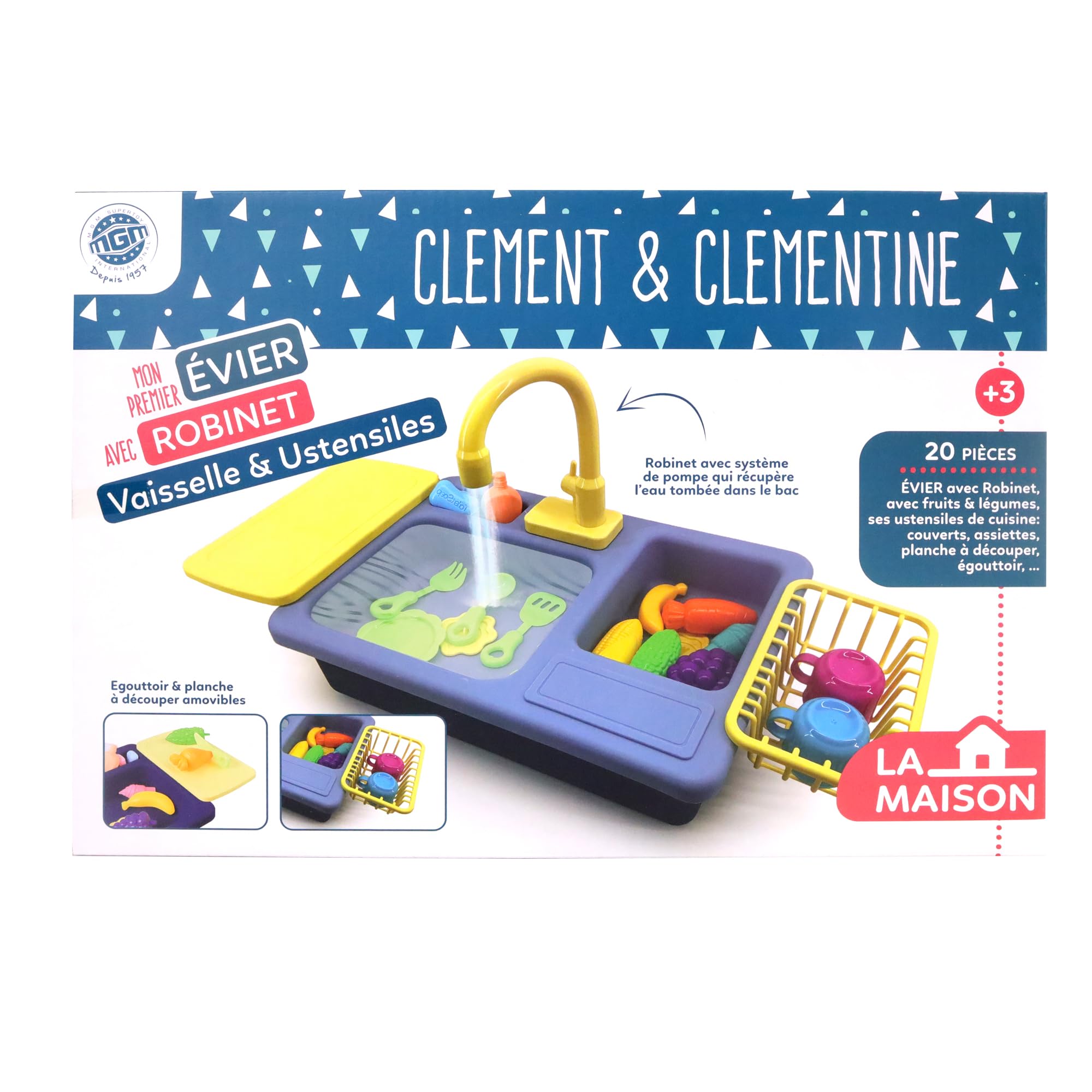 Kit Vaisselle et Son Évier - Jeu d'Imitation - 101190 - Bleu - Plastique - Ménage - Enfant - Dinette - Piles Non Incluses - 45 cm x 27 cm - À Partir de 3 Ans