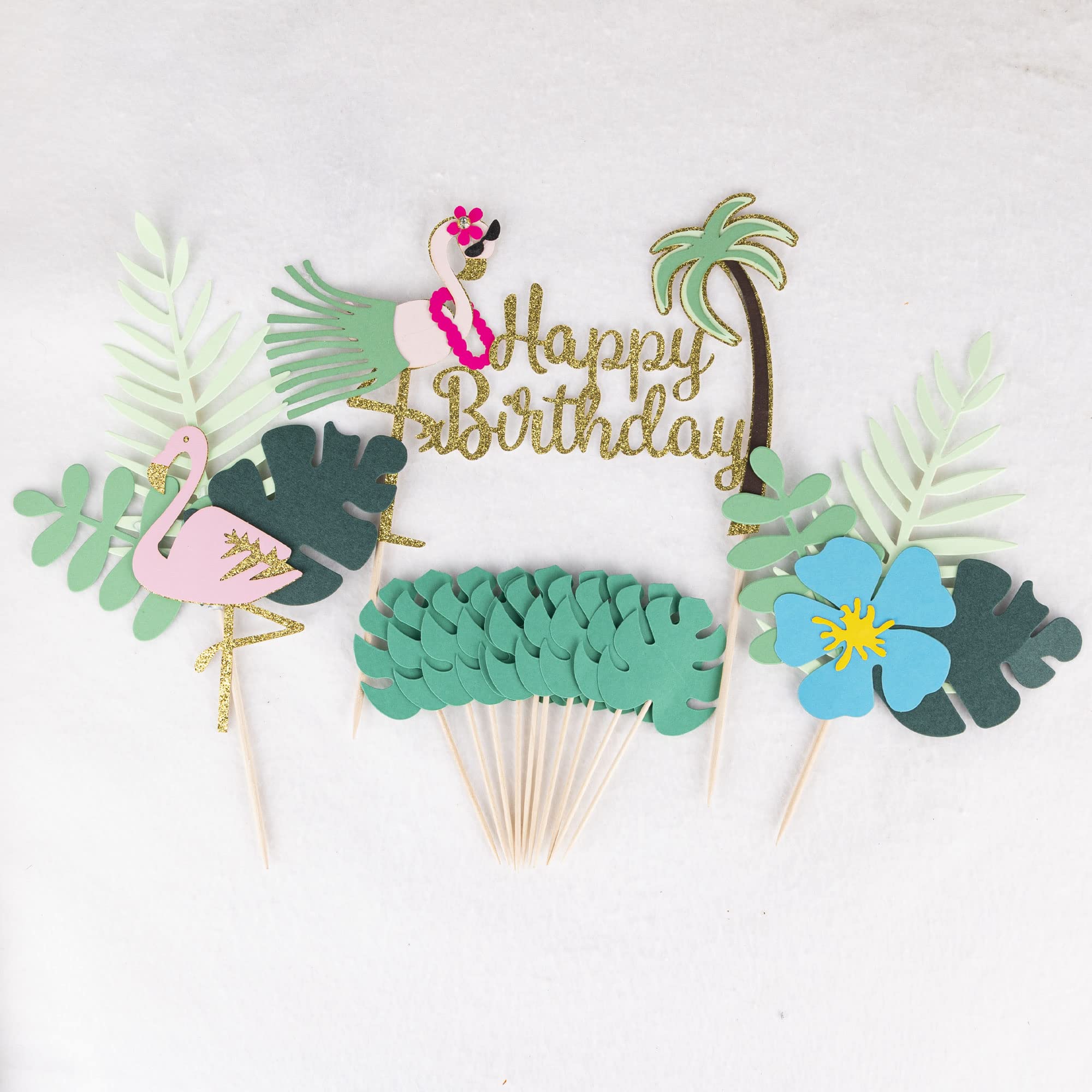 Glitter Flamingo Birthday Cake Topper – Hawaiian Luau Theme Party Decor – Pre-Assembled & Reusable - View #4