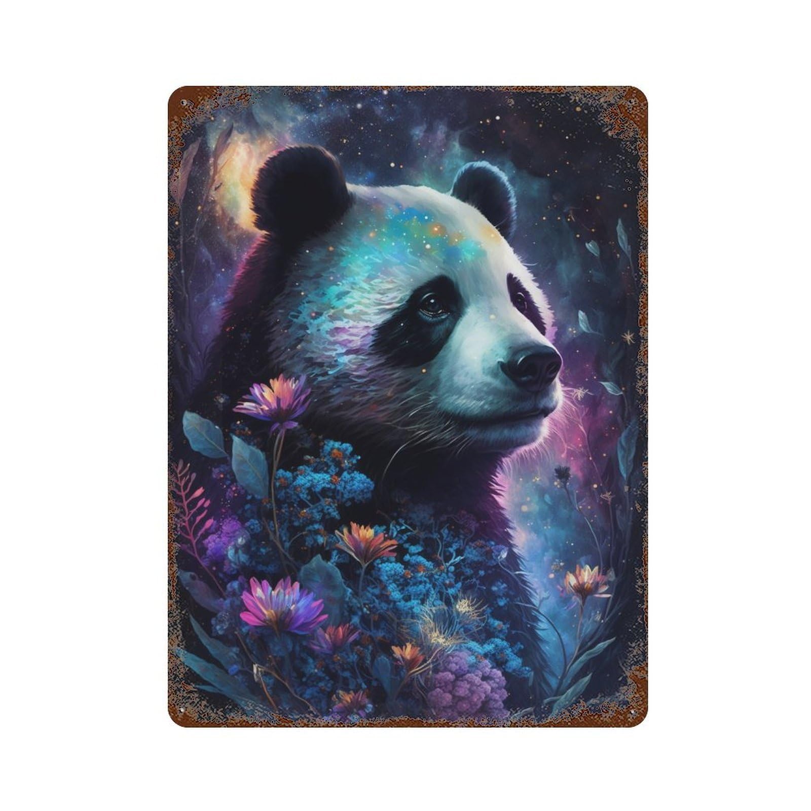 Cosmic Panda Garden Retro Metal Sign 15.7"x11.8", Vintage Wall Decor for Bistro, Counter And Cafe Decor