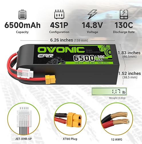 Miniatura 2 de OVONIC 4S LiPo Batería 6500mAh 14.8V 130C RC Batería con XT60 a TRA Conector