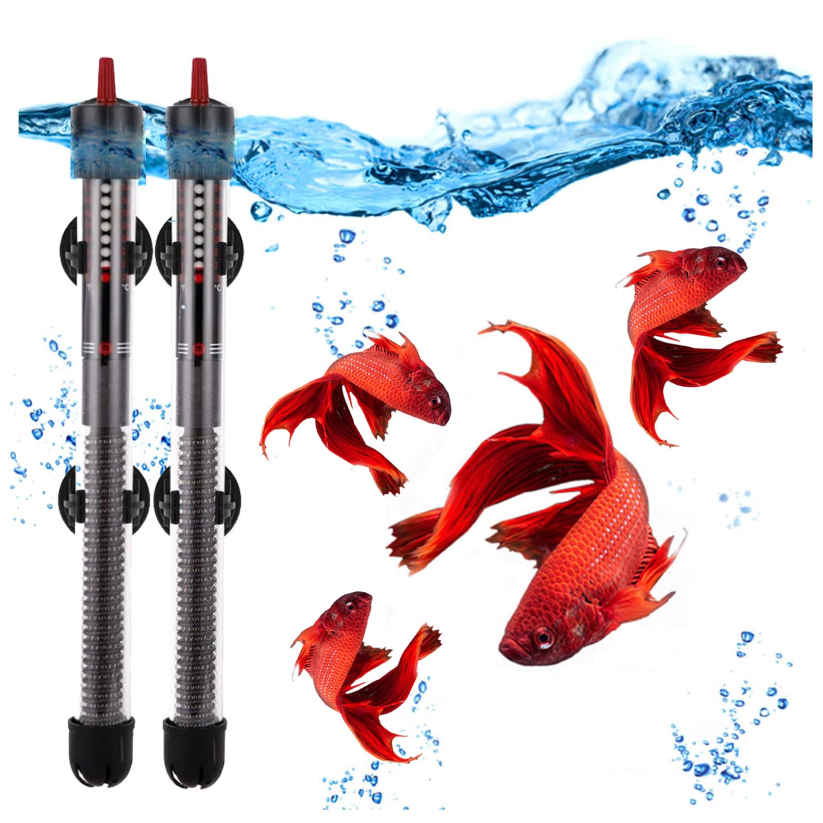 Asta riscaldante per Acquario, Mini riscaldatore Regolabile per Acquario con Copertura Protettiva, Riscaldatore sommergibile per Acquario, Automatico termostato acquari,2 Pack,300W