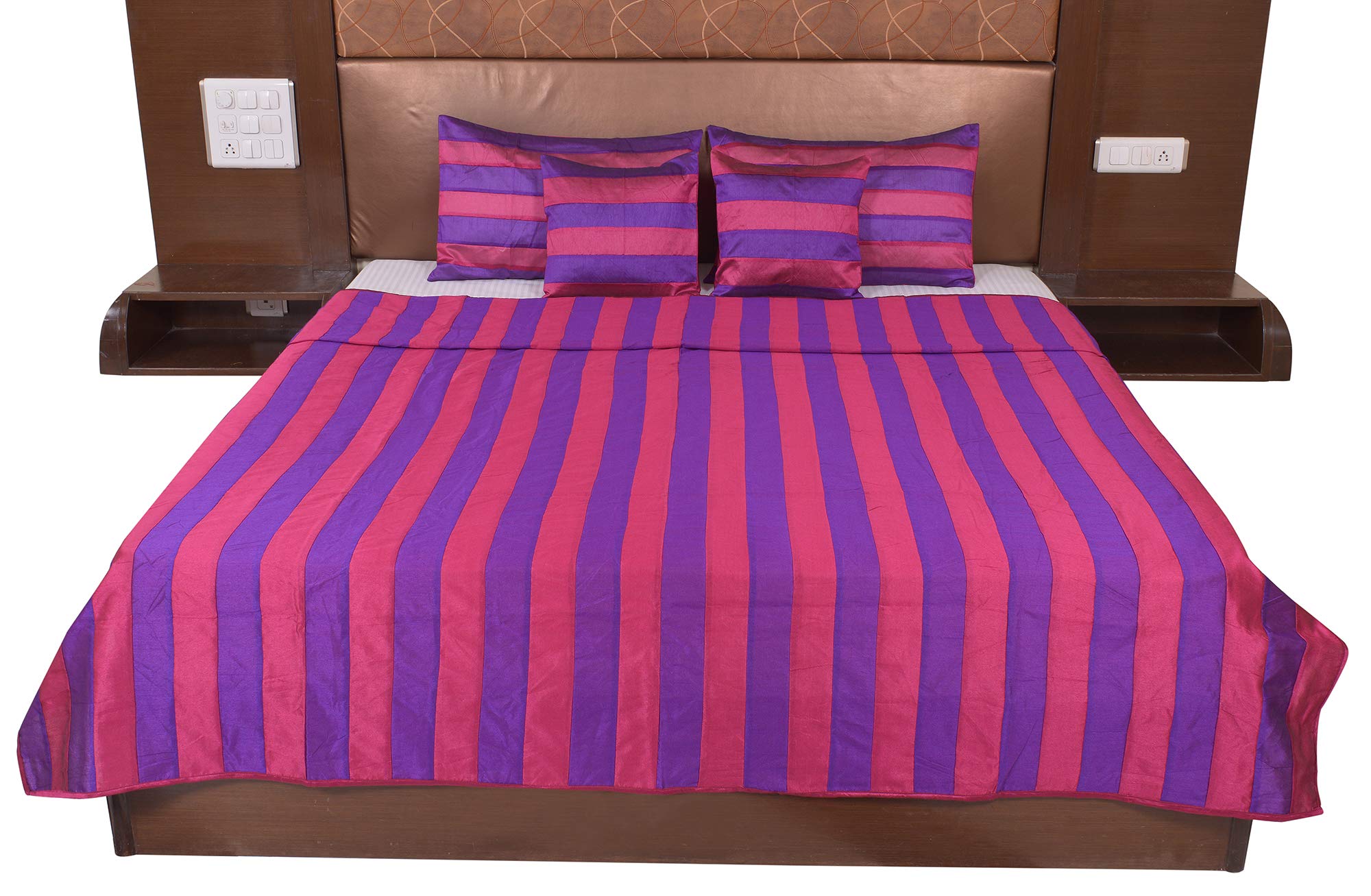JABAMA® Multi Polysilk Stripes Design Bed Cover with 2 Pillow Cover & 2 Cusion Cover Set-picture-23