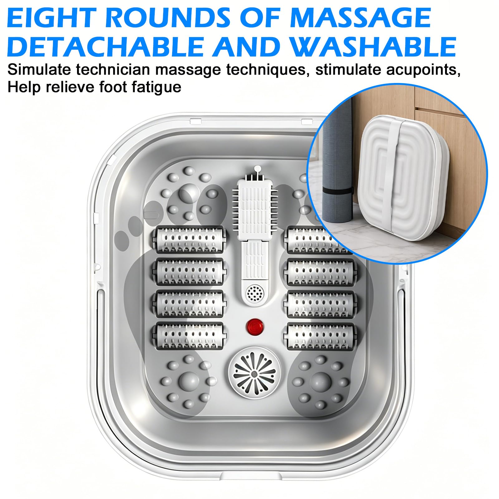 Fußsprudelbad, Fußmassagegerät, Fußbad Massagegerät Mit Massage & Infrarot Wärme, Faltbares Fussbadewanne Mit 4 Massagerollen Und Rotlicht Für Senioren & Home Office (Grau)