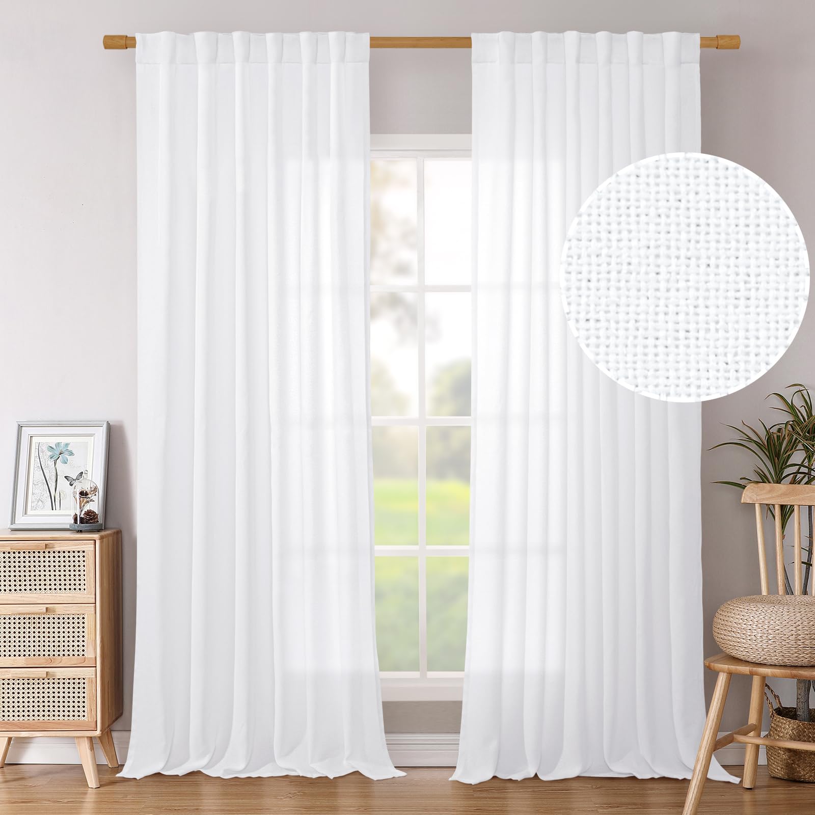 Photo 1 of BGment White Linen Curtains 90 Inch Length 2 Panels Set, Light Filtering Window Drapes Privacy for Living Room Dining Bedroom Decor Rod Pocket Back Tab, 52 Inch Wide Each Panel