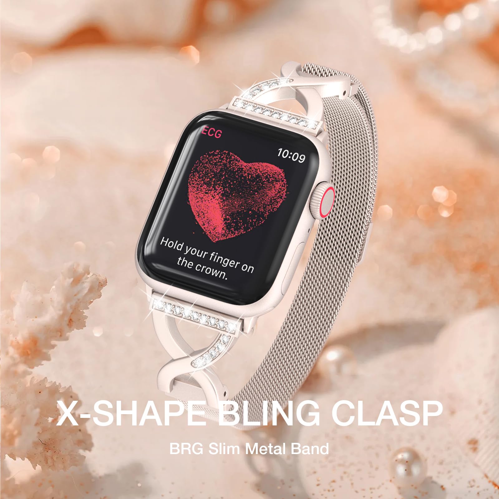 BRG Correa de malla fina compatible con correas de Apple Watch para mujer de 40 mm, 41 mm, 38 mm, 42 mm, Series 10, 9, 8, 7, 6, 5, 4, 3, 2, 1, SE, correa magnética de metal de acero inoxidable con