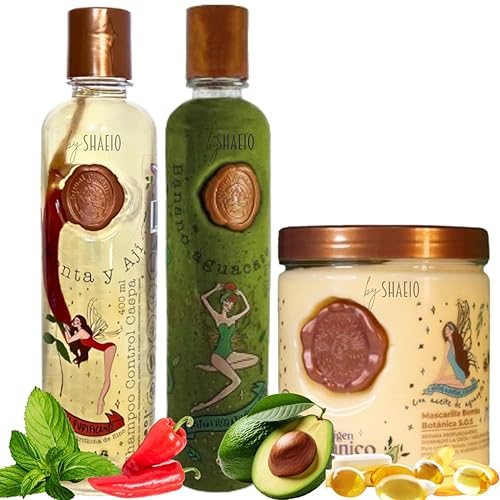 RITUAL BOTANICO Kit 3 Crecimiento Acelerado y Ultra Reparador S.O.S Champú de Menta y Ají (Champú Caspa) + Mascarilla para el Cabello Bomba Capilar