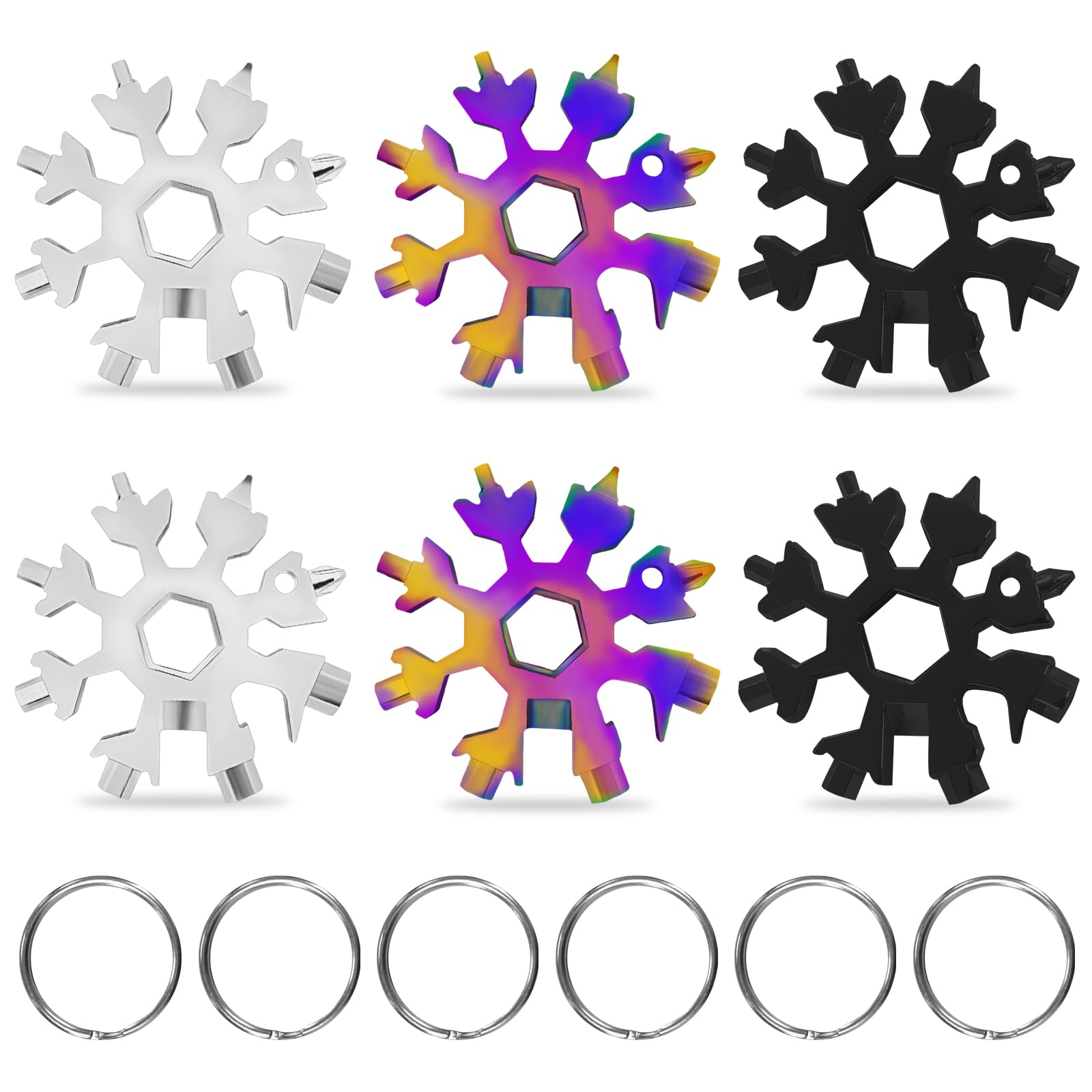Halovin 6Pcs Stainless Steel 18-in-1 Snowflake Multitool, Bottle Opener Keychain Pocket Screwdriver Multi Tool Keychains Gadgets Multi Screwdriver as Christmas Stocking Stuffers for Men Christmas Gift