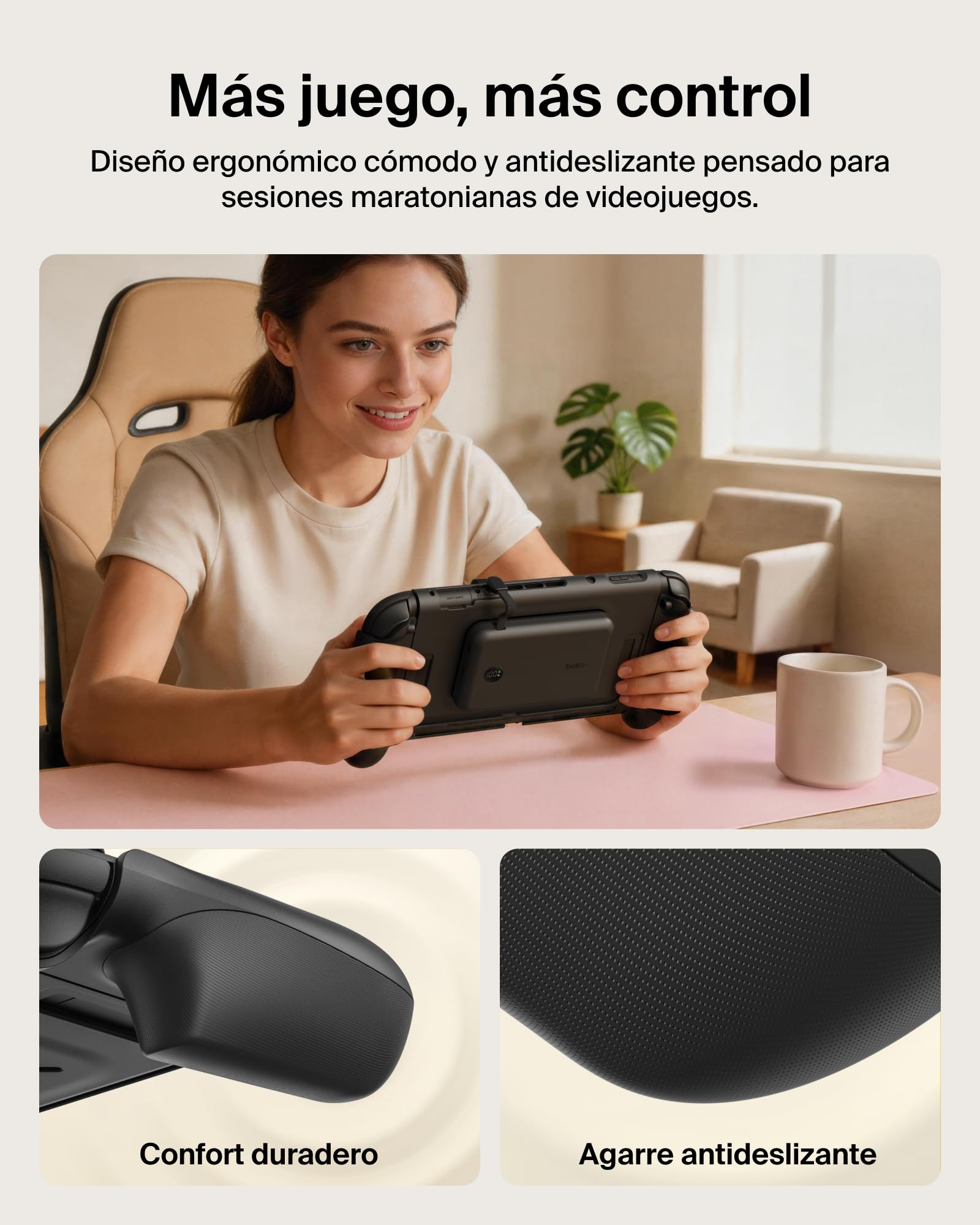 Belkin Gaming Agarres con Batería Externa 10000mAh Nintendo Switch 2 -Negro | Power Bank Magnético Extraíble 10000 mAh, 30W, Compatible con el Soporte, Empuñaduras Ergonómicas Antideslizantes y Pantalla