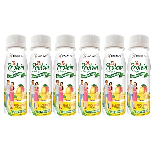 BariatricPal 30g Whey Protein & Collagen Power Pro Shots - Peach Mango (6 Bottles)