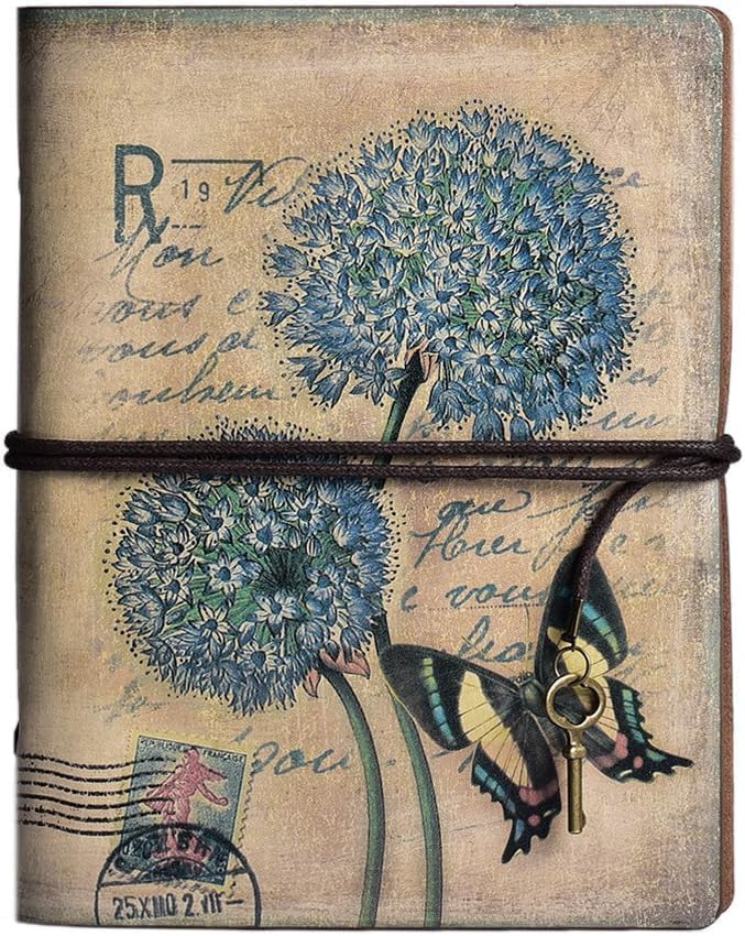 Image of Vintage Refillable Journal, Premium Leather Traveler Notebook Sketchbooks Classic Diary Planner with Blank Pages and Zipper Pocket (Leather Journal-Dandelion)