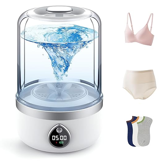 Portable Washing Machine, Underwear Washer Rechargeable Cordless Washing-Machine Deep Clean Socks, Underwear, Baby Clothes (White)