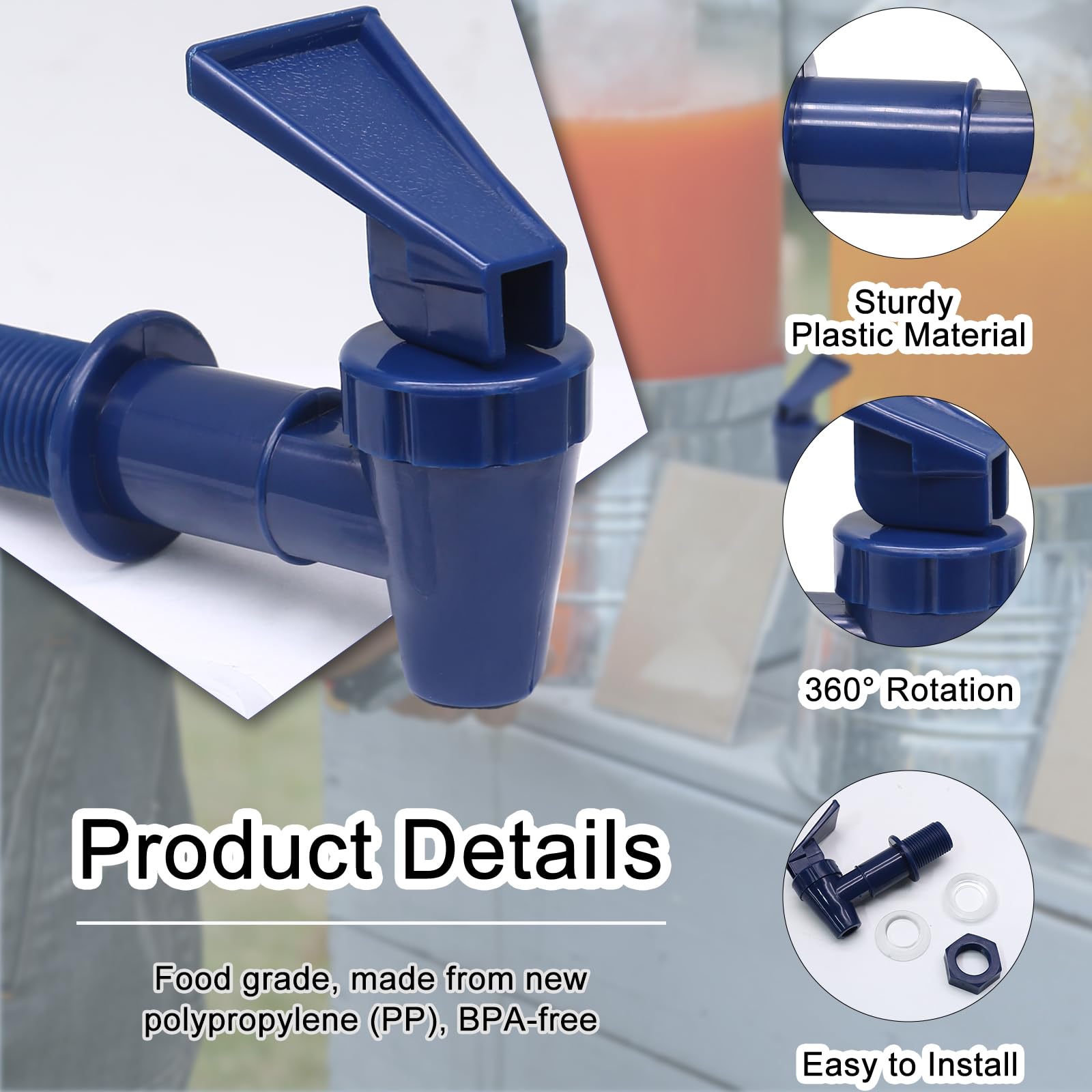 Rierdge 4 Pcs Blue Plastic Water Spigot Spout, Replacement Cooler Faucet Water Dispenser Tap Set, Water Beverage Lever Pour Dispenser Valve for Glass Jars, Cold Water Beverage Dispensers