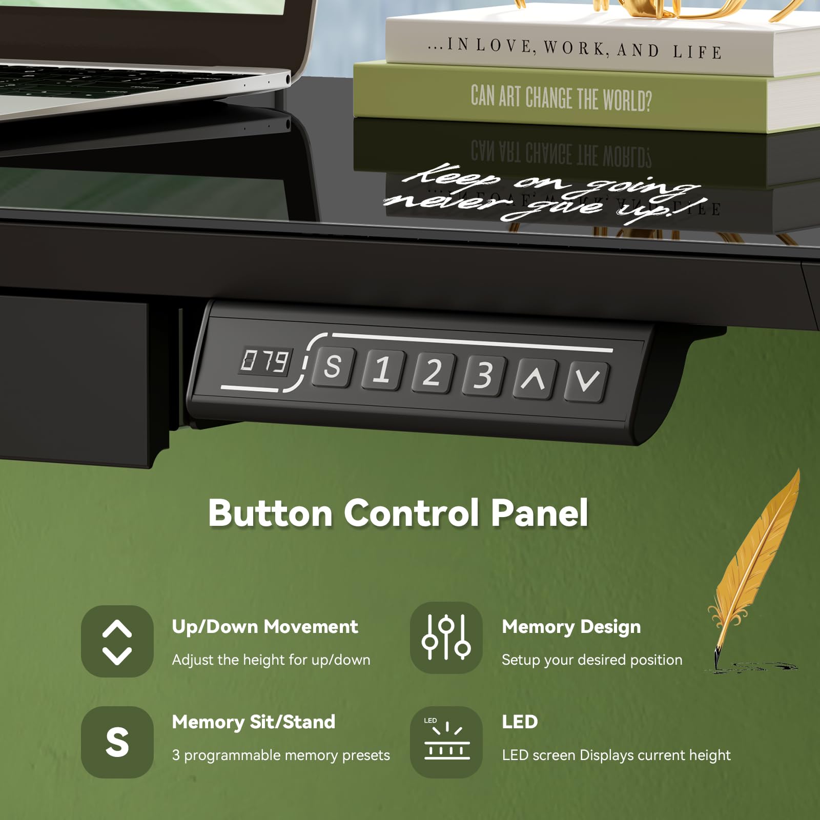 Glass Standing Desk with Drawer Electric Sit Stand Desk with Wheels 35 20Inch Whole Piece Height Adjustable Rising — view 7