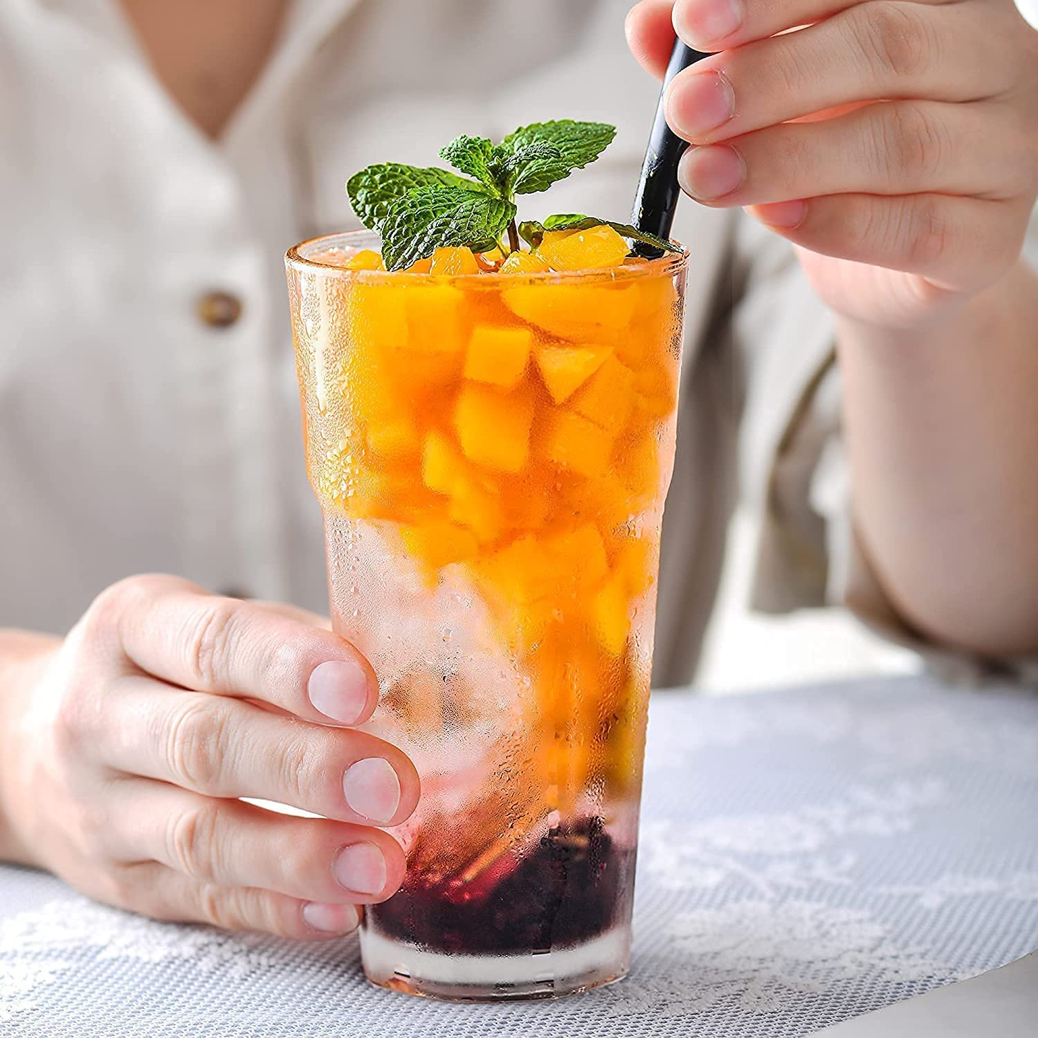 WQR Rocco water juice Premium Iced Tea and Glasses for Drinking Cocktail, Juice, Milkshake, Coke, Soda, Dishwasher Safe (300 ml) set of (2) 2
