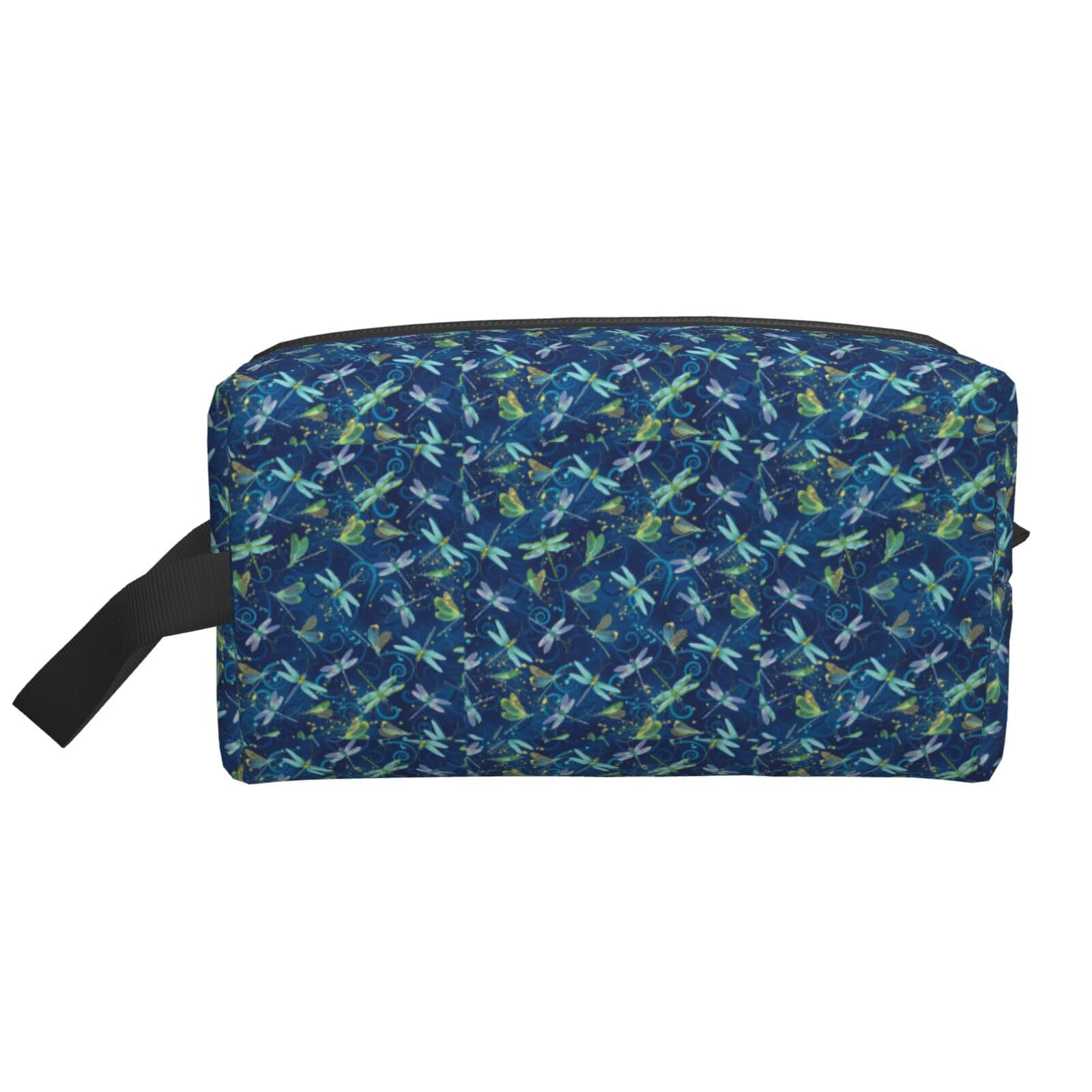 Ercgad Unisex White Dragonfly Print Large Capacity Travel Toiletry Bag Cosmetic Pouch Daily Storage Makeup Case