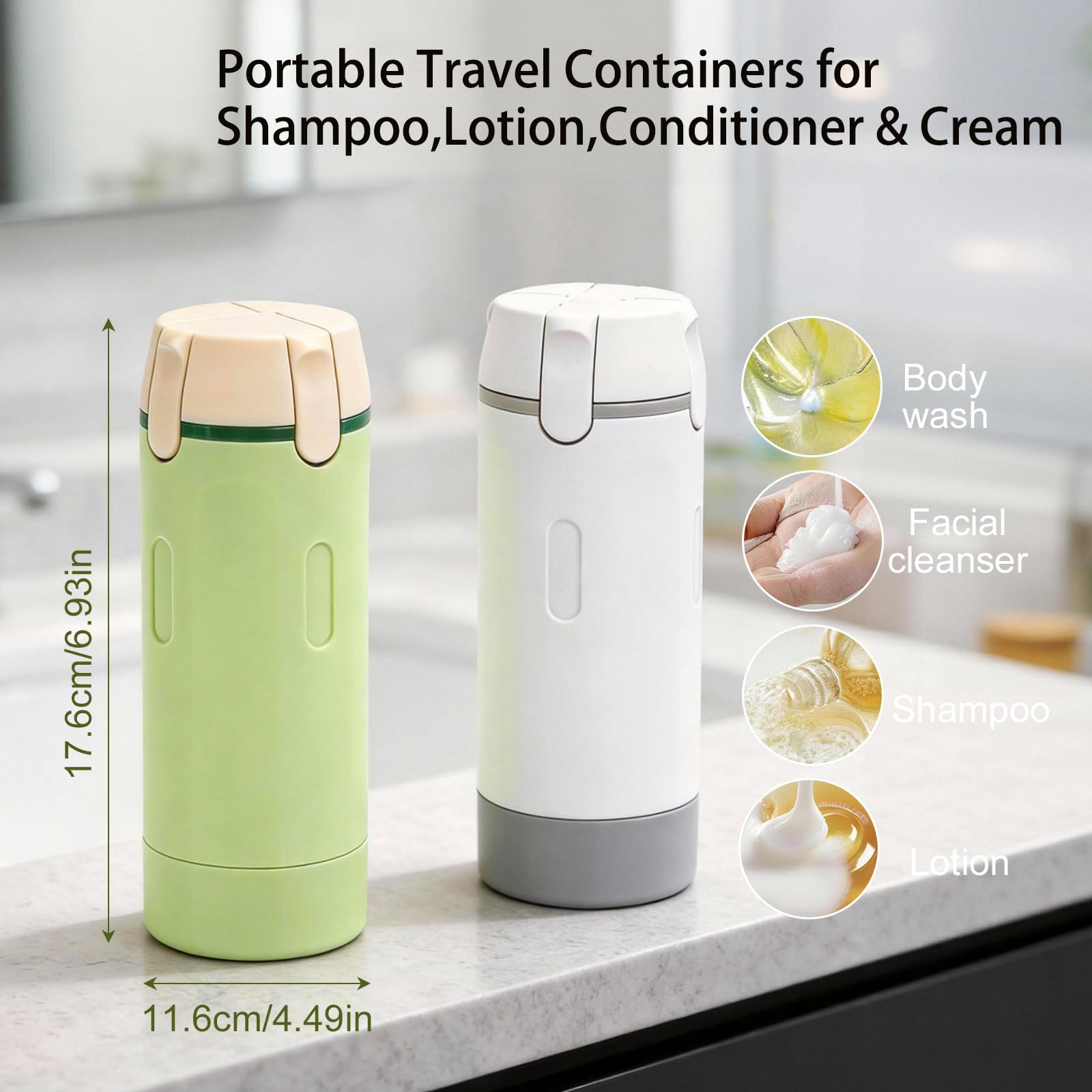 Set de botellas dispensadoras de viaje 4 en 1: botellas exprimibles rellenables a prueba de fugas para artículos de tocador - contenedores de viaje portátiles para champú, loción, acondicionador y — view 4
