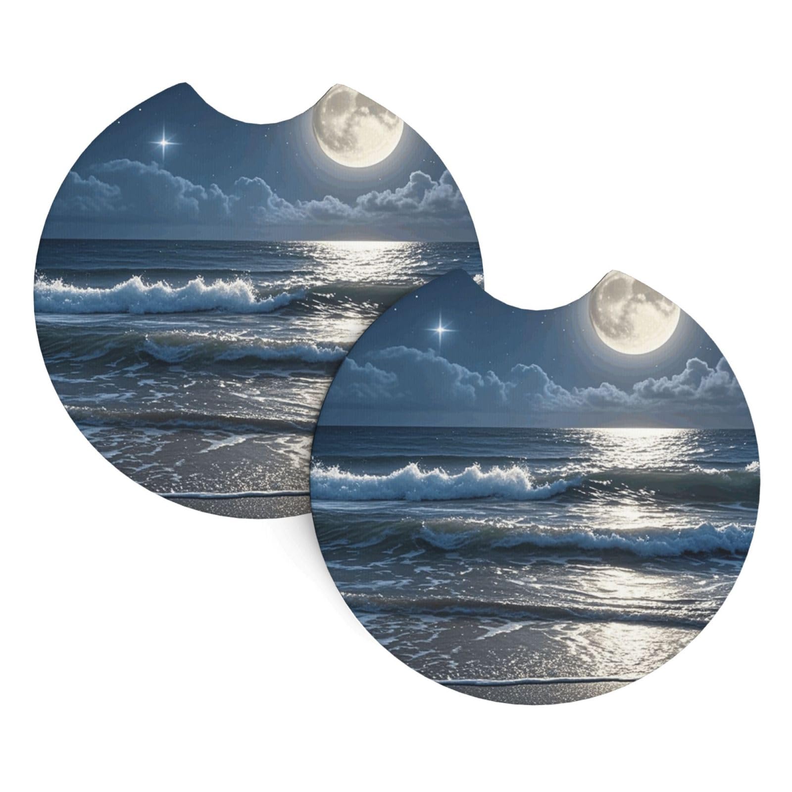 2 Pack Car Coaster for Cup Holders Night Ocean Car Cup Coaster 2.7" Neoprene Non-Slip Automotive Cup Mat Universal Auto Car Interior Accessories for Women Men Cup Pad