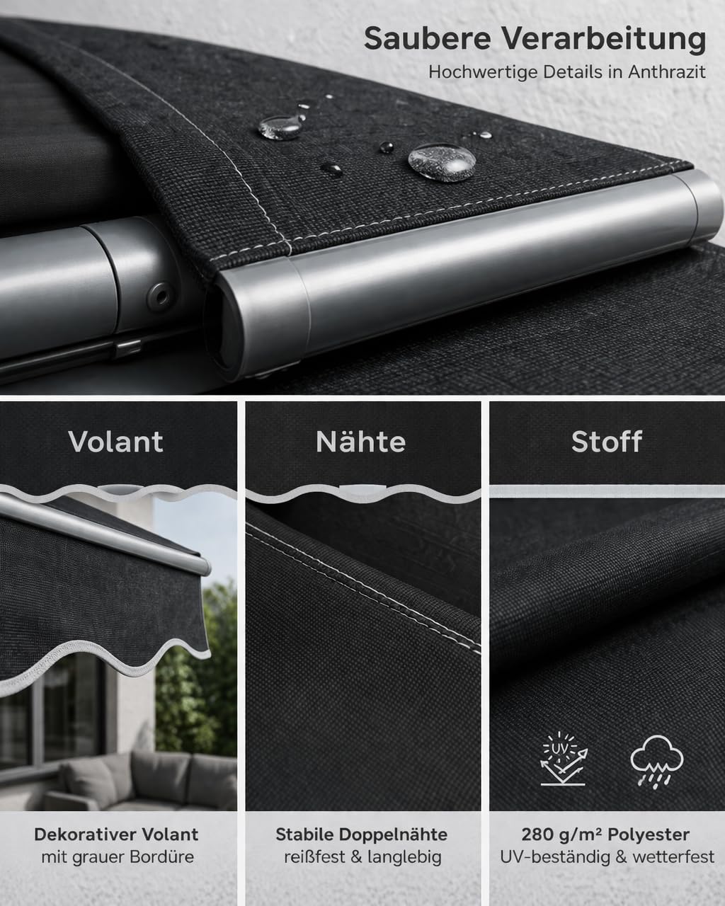 Home Trends Markisenstoff Markise mit Volant 4 x 3 m Markisenbespannung ersatzstoff 387 x 300cm Balkon Markise wasserabweisend & Sonnenschutz Ersatz Markisentuch P1018