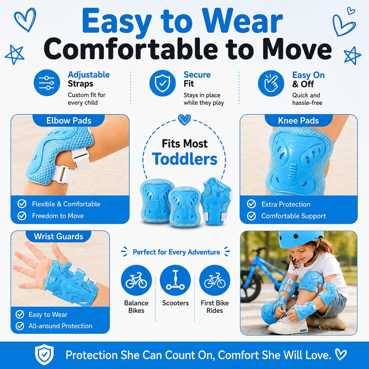 Ensemble de genouillères et coudières pour enfants – Équipement de protection réglable avec protège-poignet pour patinage, scooter, vélo, skateboard – Coussinets de sécurité pour tout-petits et jeunes