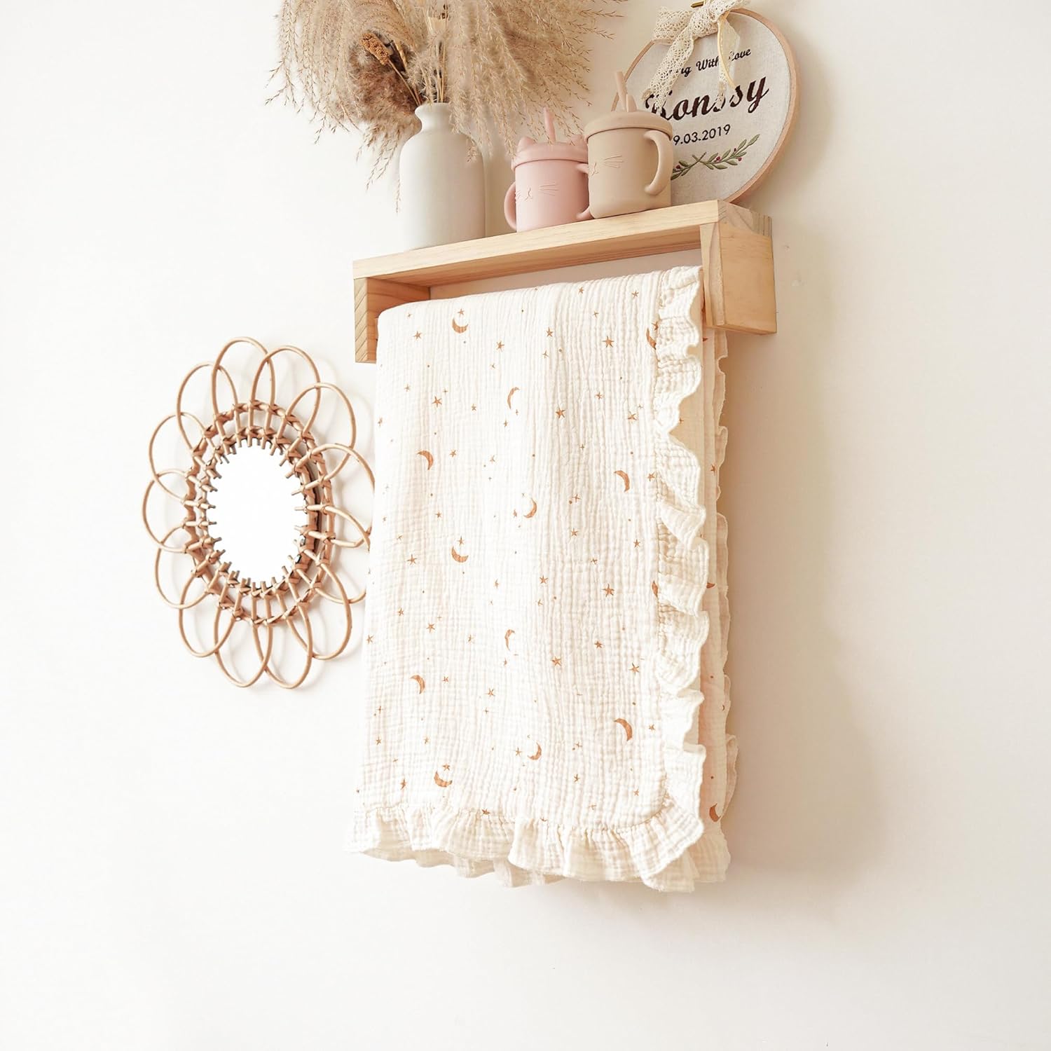 Konssy Flounce Muslin Baby Blankets, Cotton Crib Blanket for Baby Infant Toddler, Super Soft and Lightweight Nursery Blankets 40"x36" (Moon) - Image 6