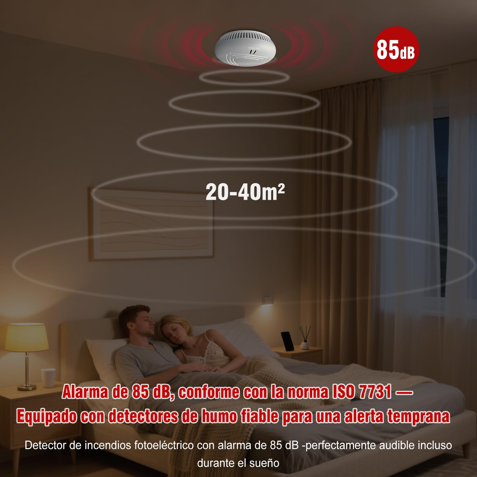DAYTECH Detector de Humo con Pila de 10 Años - Instalación Fácil Alarma Antiincendios con Soporte Magnético Sin Taladros, Ideal para Hogar, Apartamento y Alquiler (Pack de 4, Blanco)