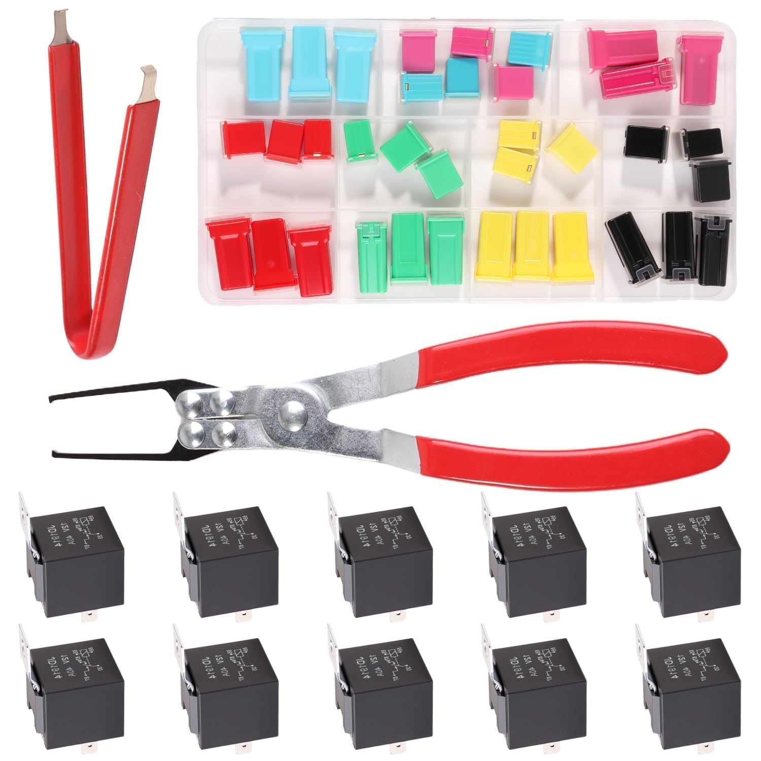 Assortimento di fusibili per auto, 36 pezzi, kit fusibili e estrattore, relè con piccolo strumento di rimozione e 10 pezzi 30/40 Amp 5-pin 12 V relè auto Fuze Puller