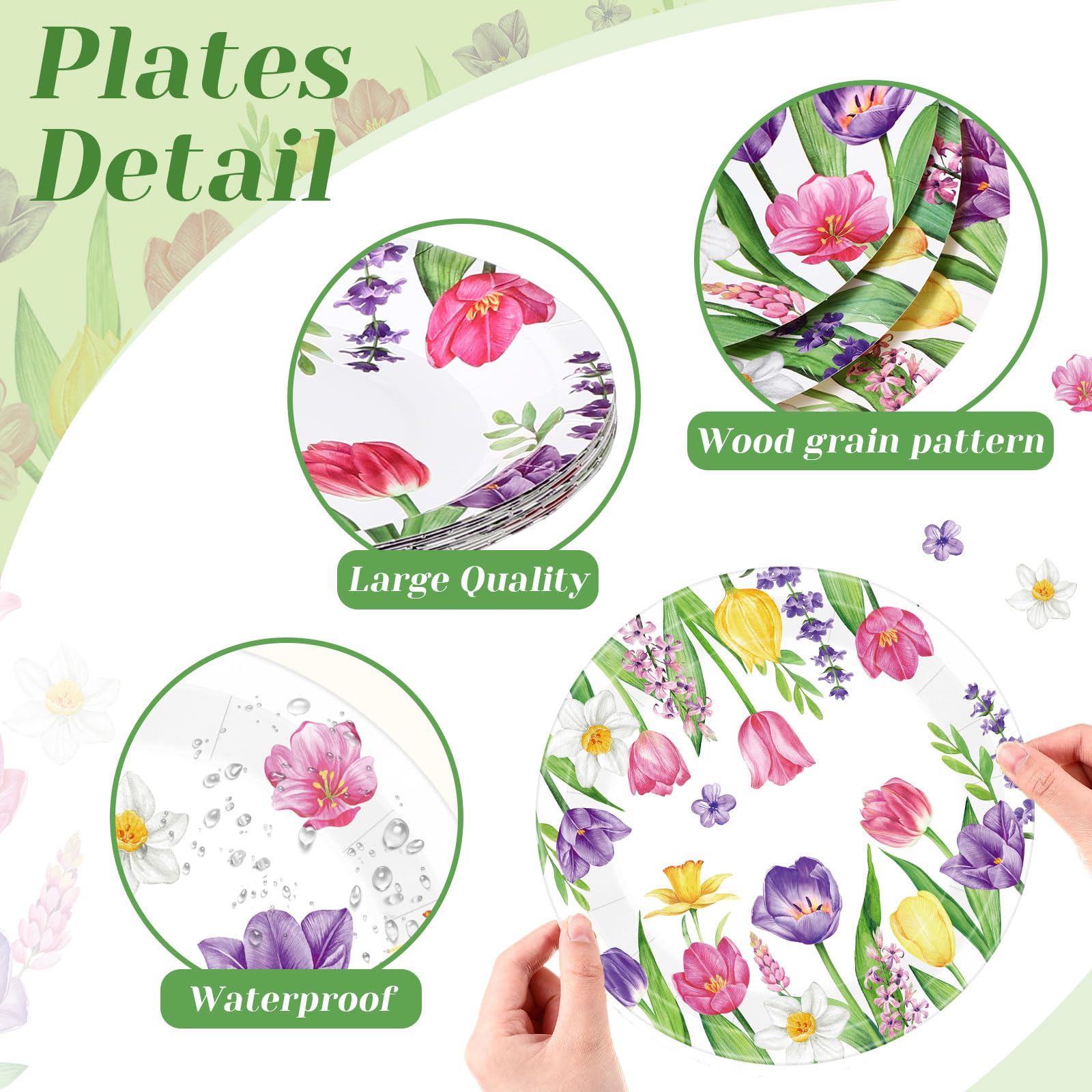 Zopeal 60 piatti di carta floreali a tulipano, 22,9 cm, decorazioni per baby shower, matrimoni, piatti da cena floreali usa e getta, per compleanni, tè, feste, doccia