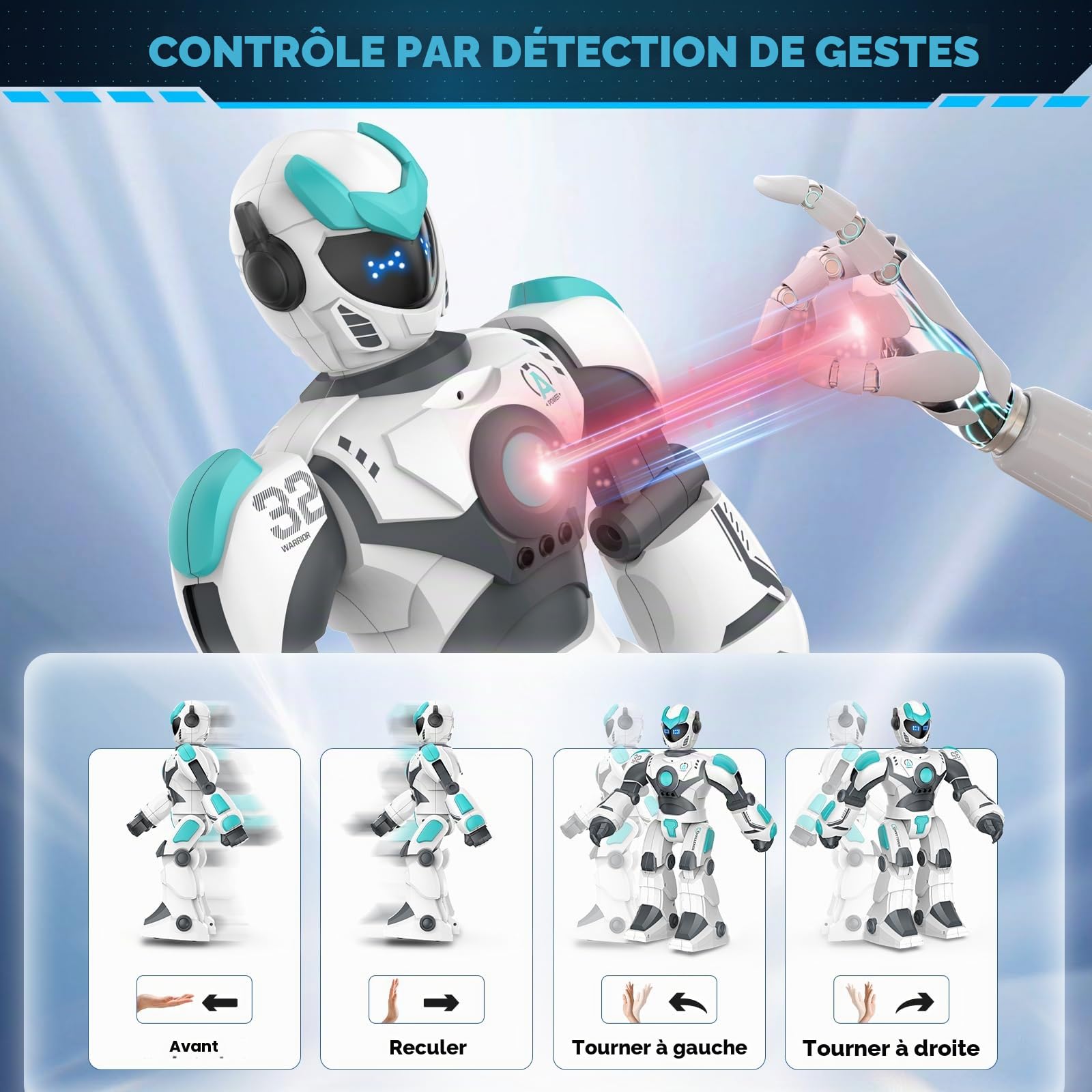 Robot télécommandé programmable RC pour enfants, grand jouet de 40 cm avec chant, danse, détection de gestes et commande vocale, intelligent rechargeable pour tout-petits garçons filles 3+