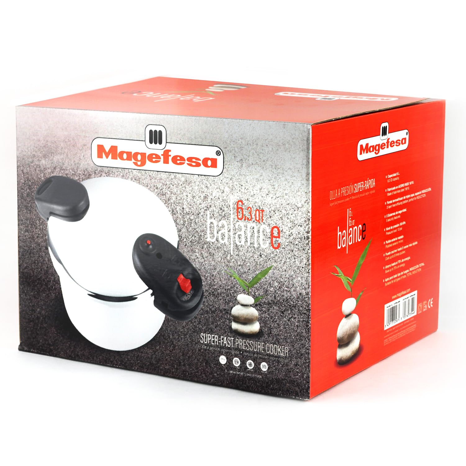 Magefesa Balance - Olla Express 6L, Acero Inoxidable 18/10, Bloqueo Automático, Todo Tipo de Fuegos, Induccion, Asas Termo Resistentes, Cocina Sana