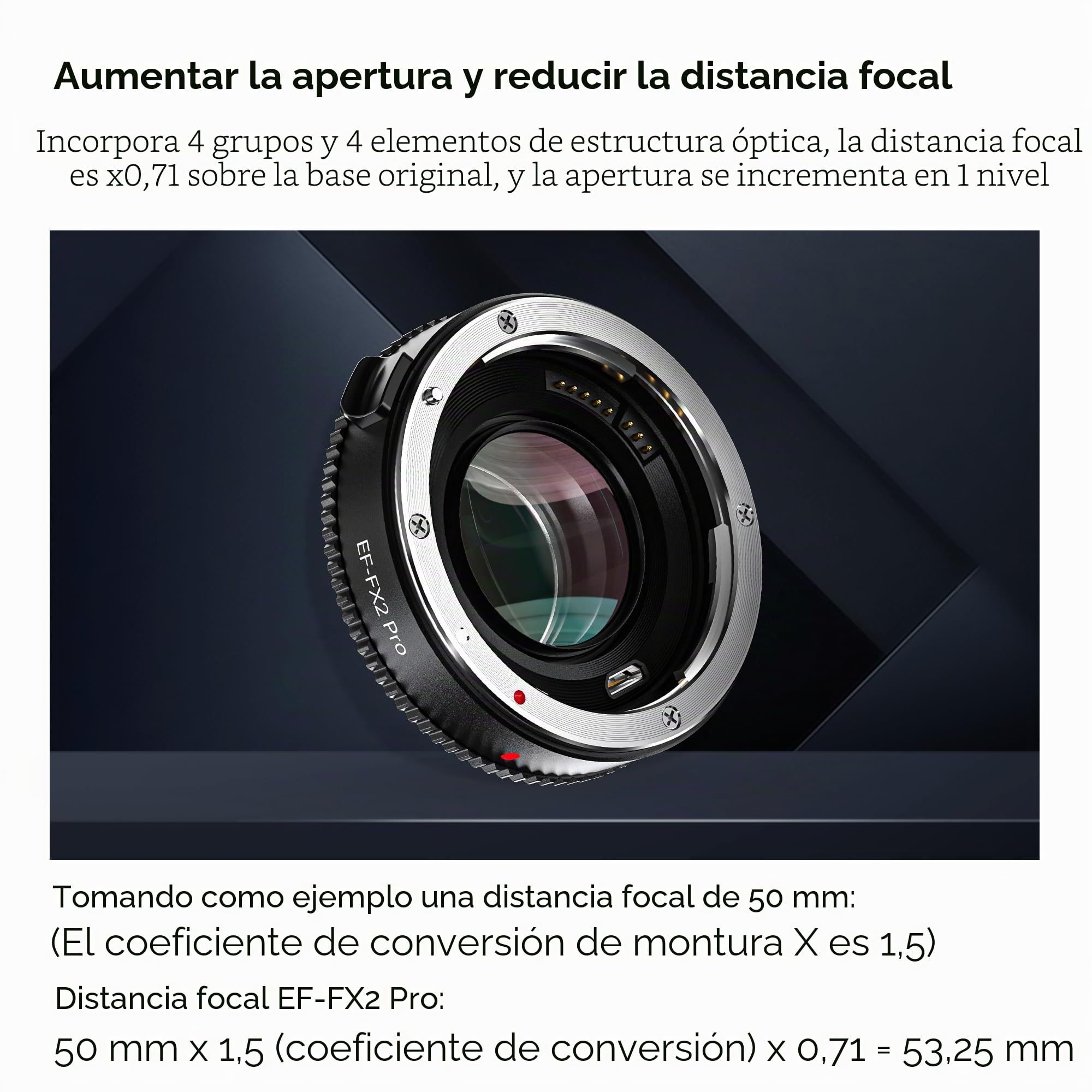 VILTROX EF-FX2 Pro Adaptador de Objetivo de Enfoque Automático 0.71x, Reductor Focal Aumentador de Velocidad Compatible con Canon EF Mount Objetivo a cámara Fuji X-Mount X-T3 X-T2 X-T20 X-T10