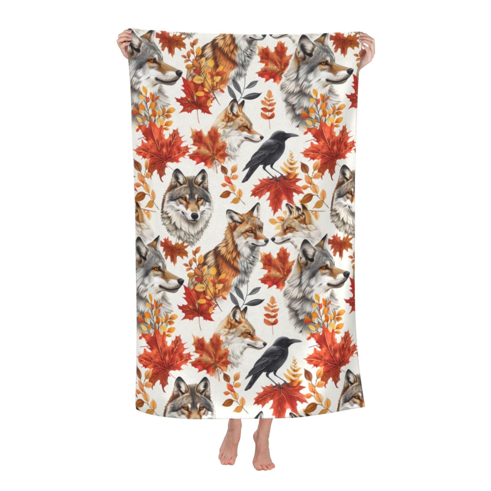 HLBSDM Wild Autumn Wolf Beach Towel Microfiber Oversized Quick Dry Sand Proof Lightweight Bath Pool Forest Animal Towel for Women Adults Kids Soft Absorbent Towels for Travel Swim 32×52 in