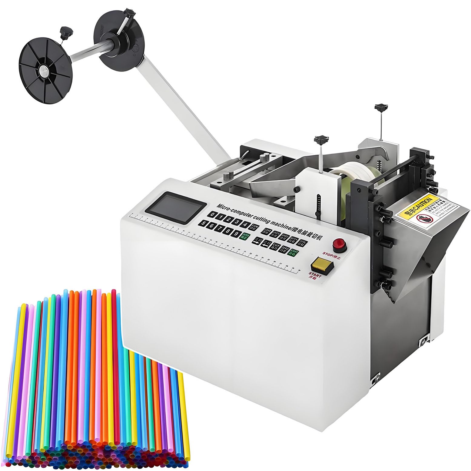 BOOZXCV Fully Automatic Heat-Shrink Tube Cutting Machine 250W Electric Tube Cable Pipe with Micro Computer Control, Blade Height 15Mm, Cutting Accuracy 0.1Mm