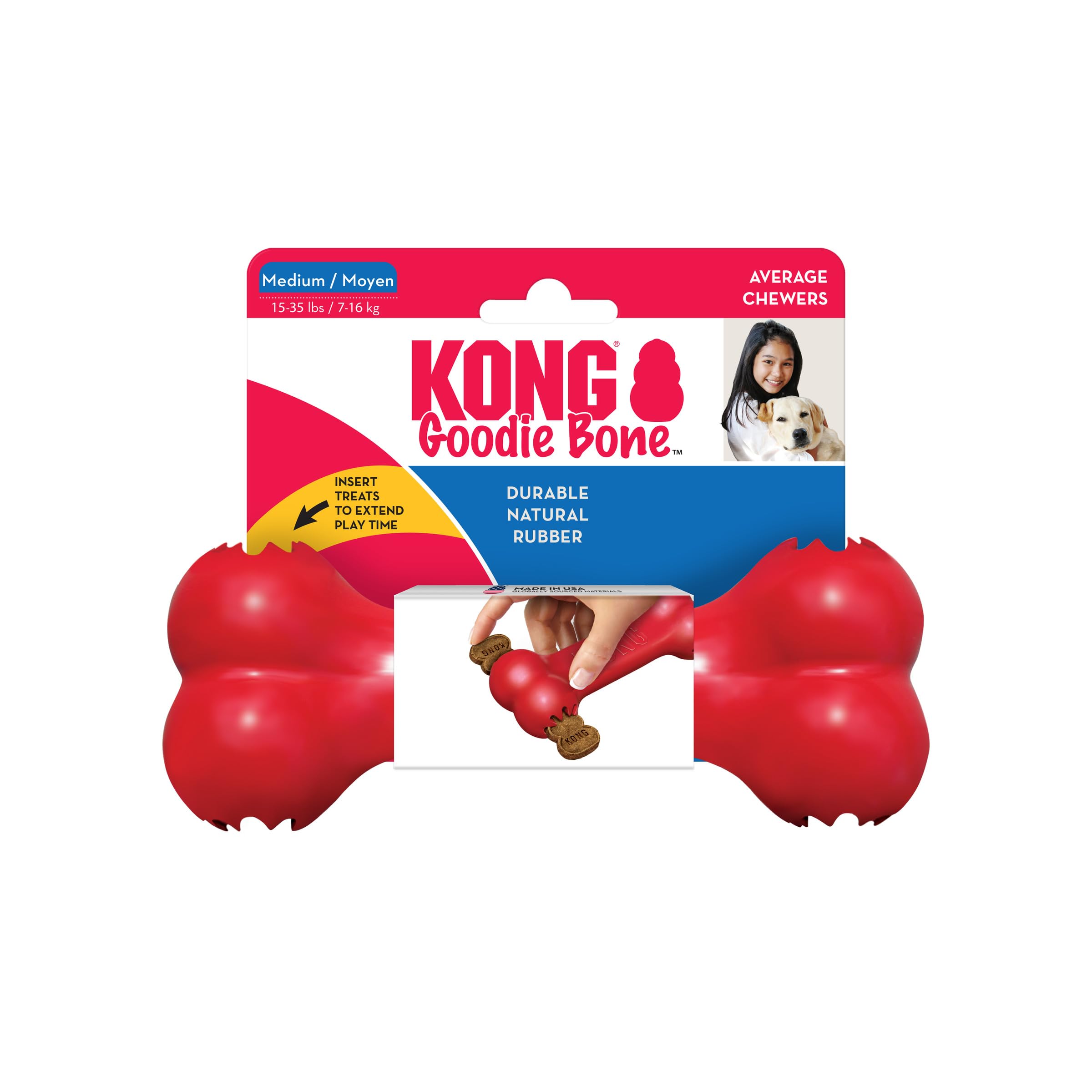 KONG Goodie Bone, Durable Natural Rubber Chew Toy, Interactive Treat Dispenser with Engaging Bone Shape, Promotes Dental Health, Stuff Dog Treats, Spreadable Treats, for Average Chewers, Medium (B0002AQPA2) Amazon Price History, Amazon Price Tracker