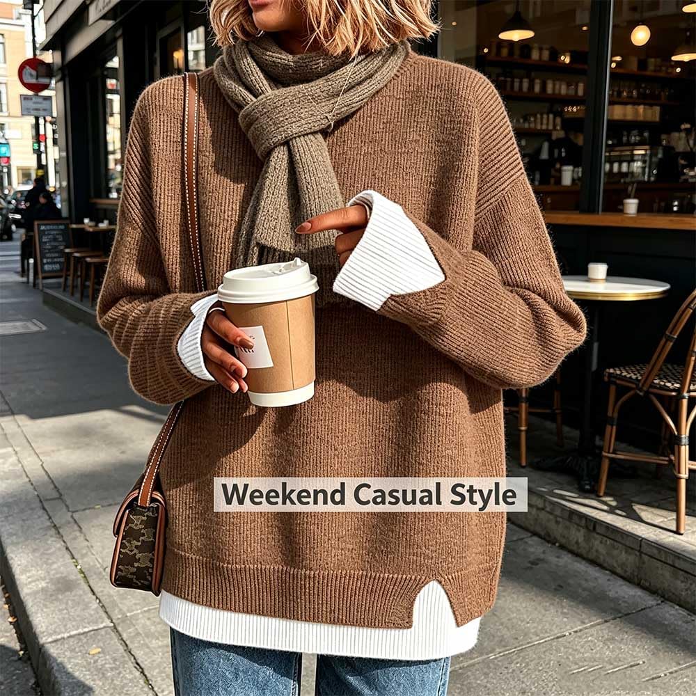 Maglione oversize patchwork a due pezzi finto donna