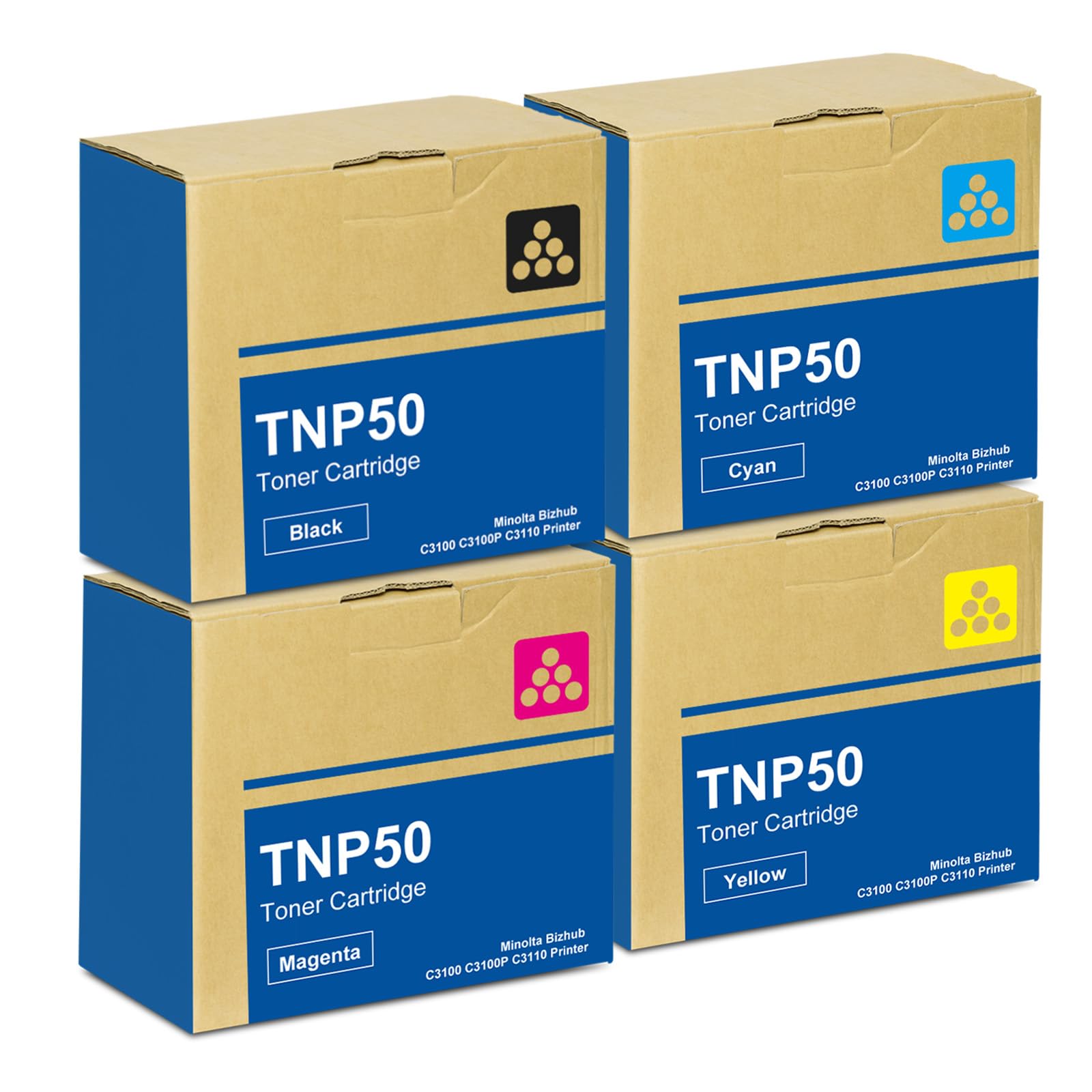 Vylent TNP50 TNP51 Toner Cartridge TNP50K TNP50C TNP50M TNP50Y TNP51K TNP51C TNP51M TNP51Y Toner Replacement for Konica Minolta Bizhub C3100P C3110