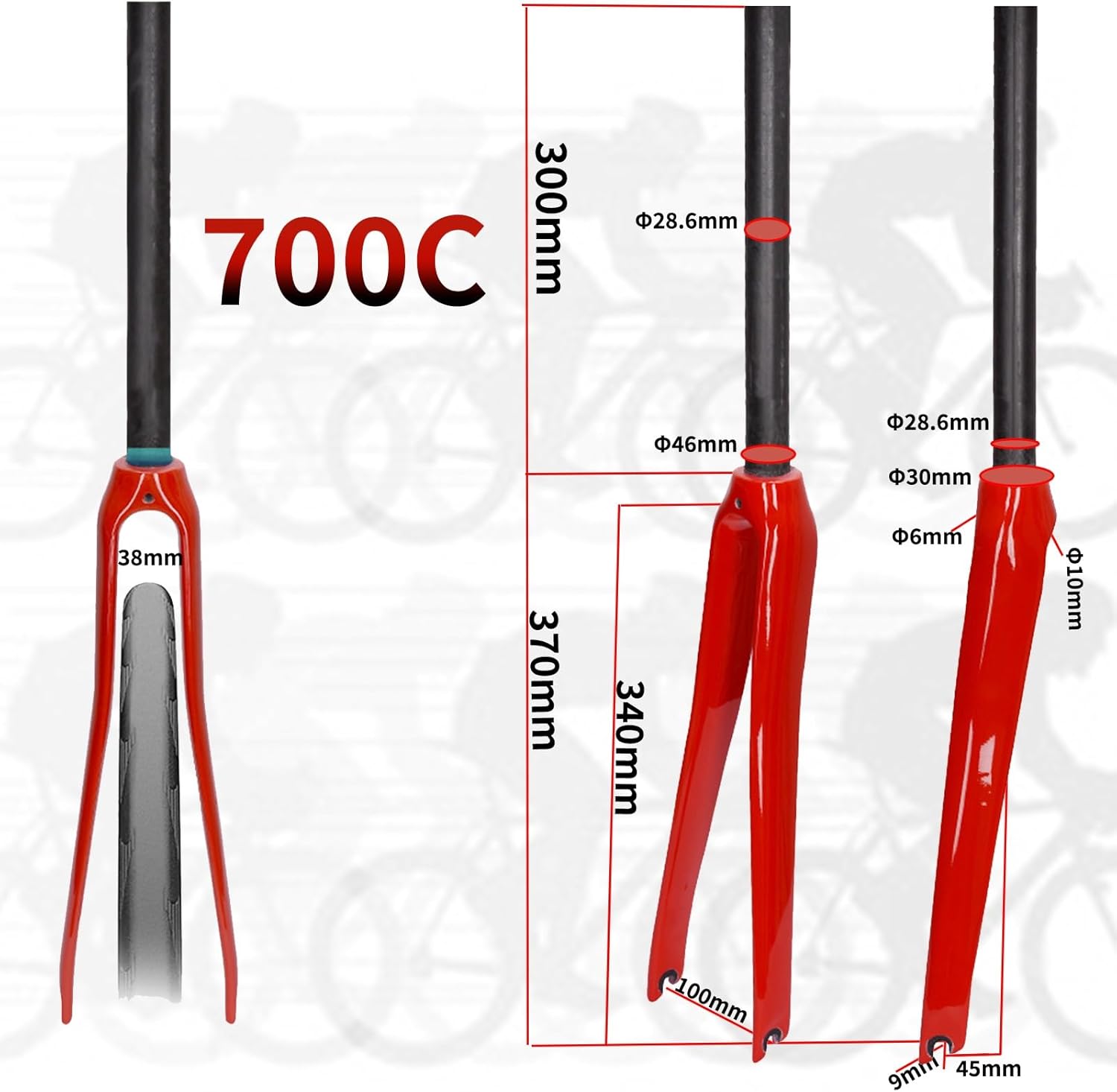 700C Full Carbon Fiber Rigid C Brake Road Bike Fork 28.6mm 1-1/8 Threadless Straight Tube Bike Front Forks Gravel Bike Front Fork QR 9mm