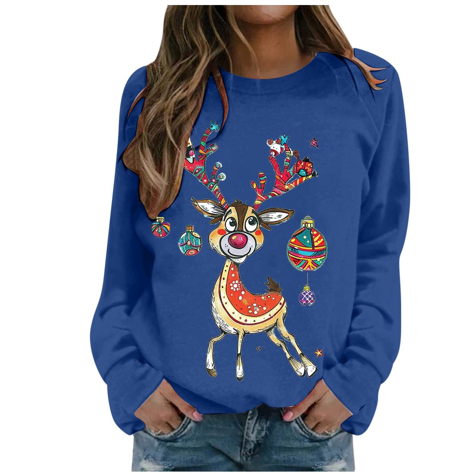 Produktbild von Pullover Damen Langarm Weihnachtspullover Lustige Rentier