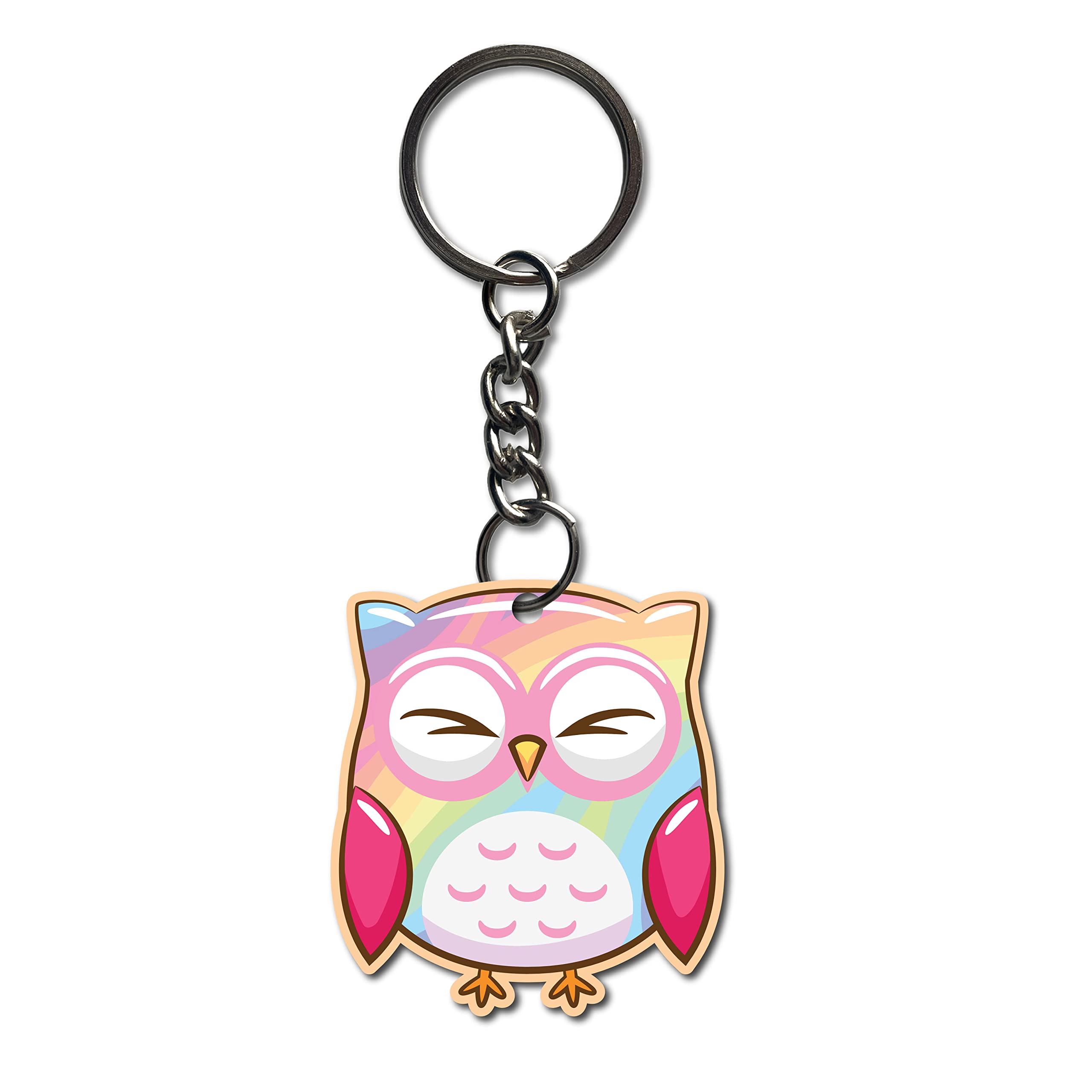 Wooden Printed Cute Owl Keychain for Girls Kids Boys Bike/Car/Men/Women/Bag Key Tag Keyrings Multicolored (2.2 x 2.5 Inch)