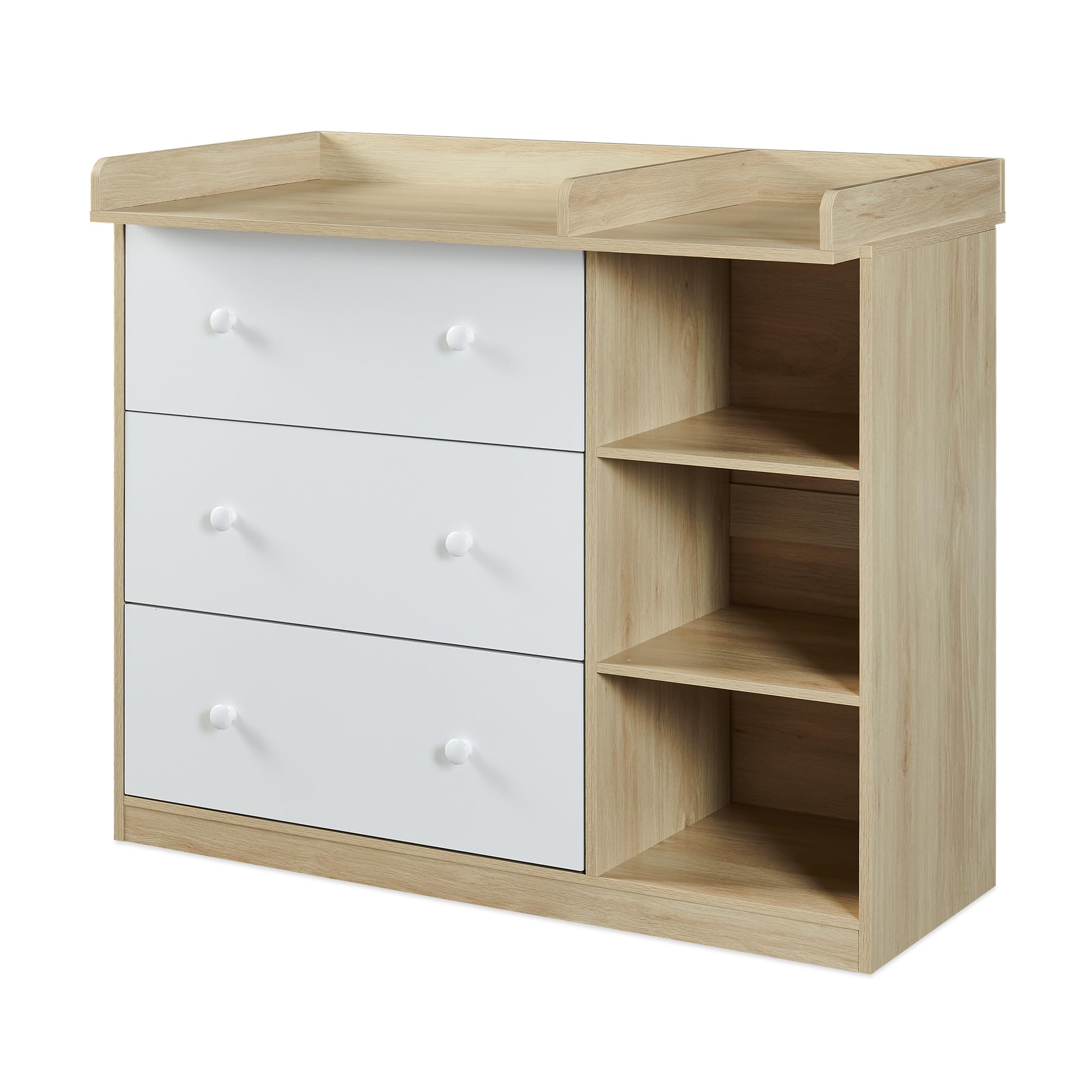 Wickelkommode Beldinupp Wickeltisch 3 Schubladen 3 Regalfächer 93 x 110 x 55 cm Eicheoptik Weiß