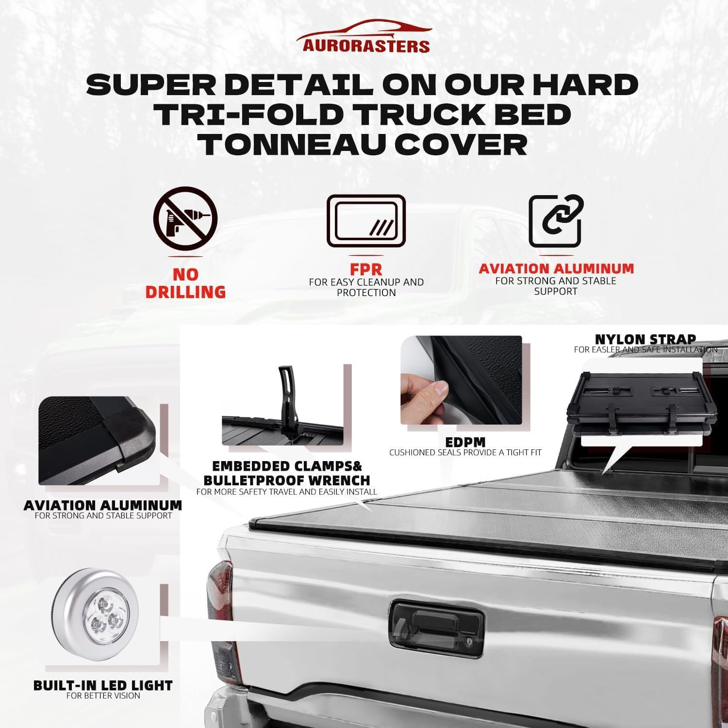 Hard Tri-Fold Truck Bed Tonneau Cover for 1999-2016 F250 F350 SuperDuty 6.8FT Bed (81.9")