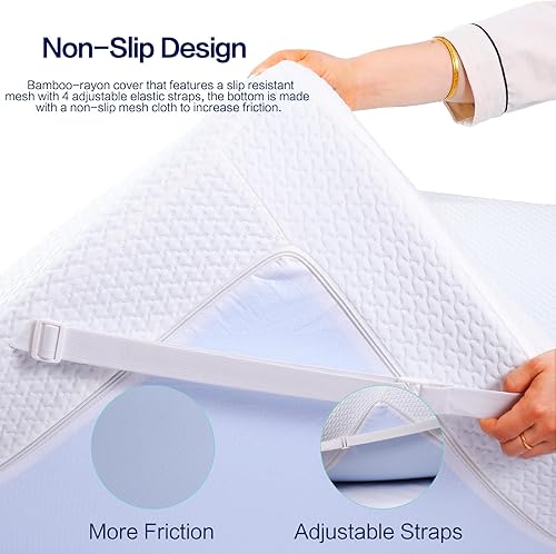 Miniatura 6 de Cubrecolchón individual XL, cubrecolchón de espuma viscoelástica de alta densidad de 3 pulgadas, cómodo y refrescante, cubrecolchón de cama con