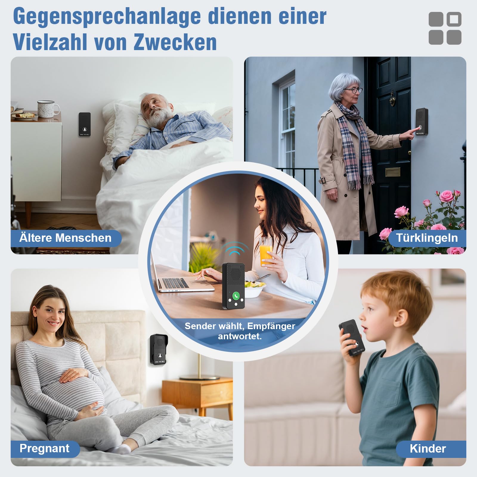 ChunHee Alarma Interna de Emergencia para Personas Mayores, 150 m, SOS para Personas Mayores, Paciente, Volumen Mayor, Nivel 8, batería de Larga duración, intercomunicador | Audio de 2 vías, sin wifi, sin cuota mensual, IPX5, 4 tonos de llamada, 8 volúmen