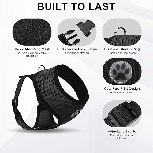Miniatura 3 de Arnés para perro de malla suave, chaleco para pasear mascota, arnés acolchado y ajustable para cachorro, s, Negro