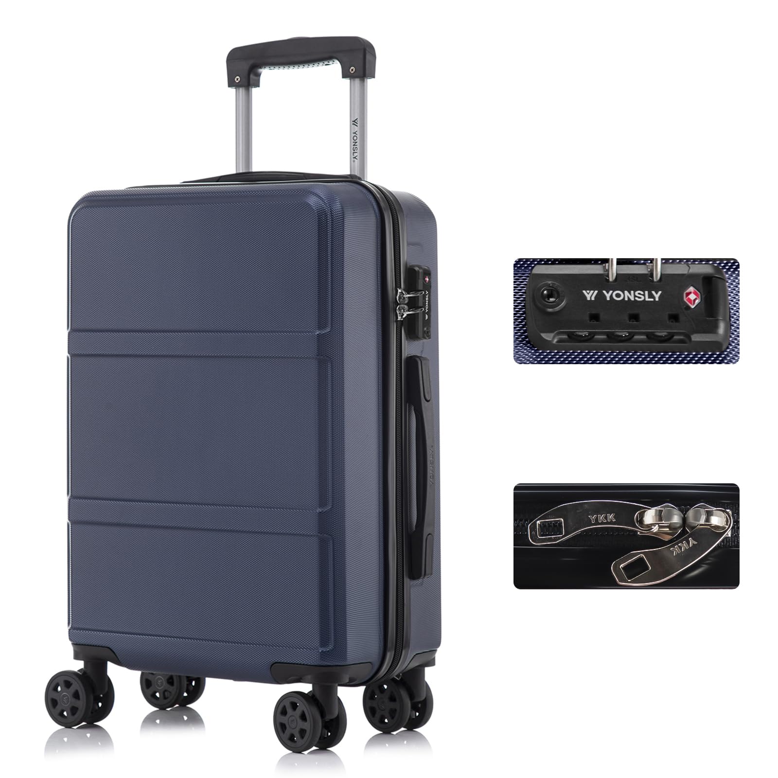 yonsly Koffer Suitcase, Trolley Reisekoffer, Rollkoffer Handgepäck mit 4 Rollen 360°, ABS Hartschalen, Sicherheitsschloss, Weicher Gummigriff, 210D-Futter