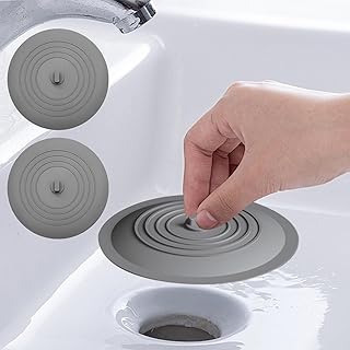 2 Pack Kitchen Silicone Sink Stopper,Universal Drain Cover for Bathroom Sink Bathtub Shower,Flexible Reusable Plug Water Stopper,Grey